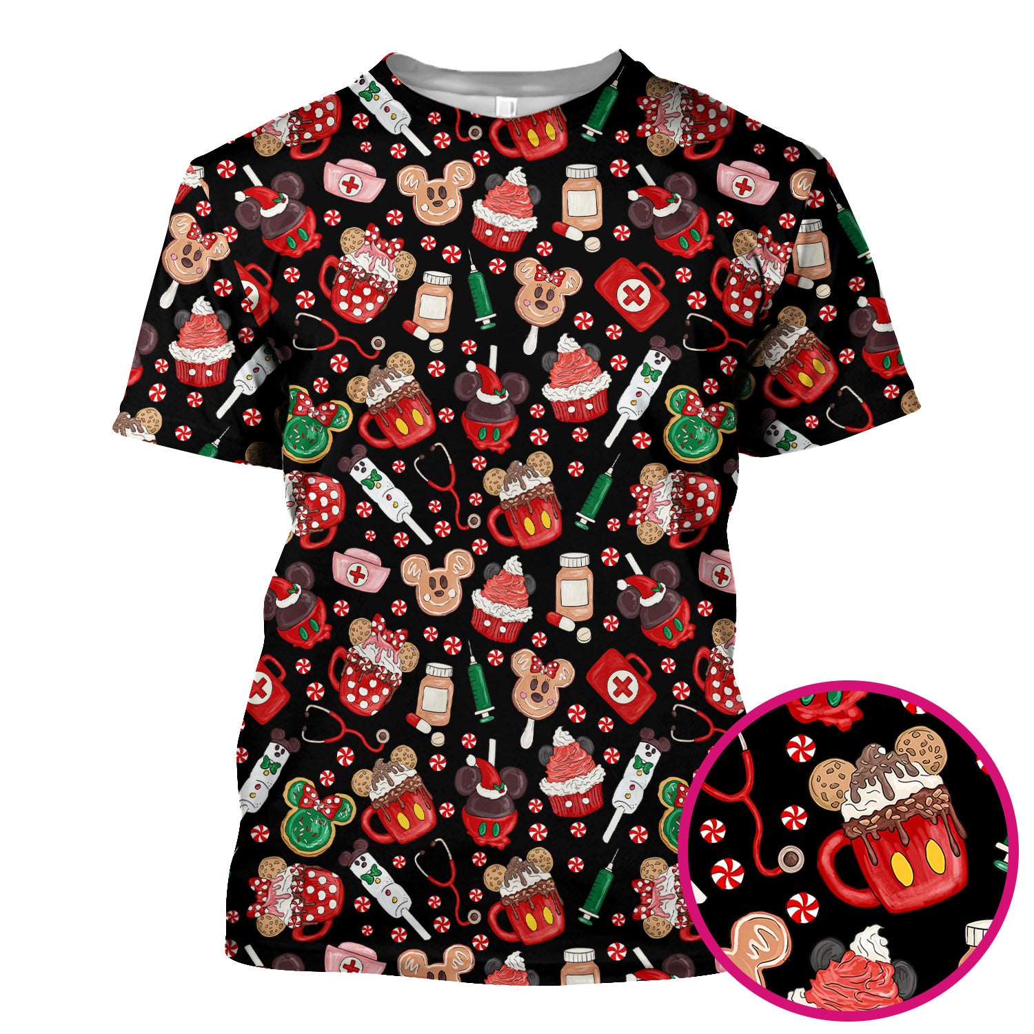 Funny Gingerbread Christmas Scrub Top - Cute Candy Cupcake Nurse Shirt - Holiday Medical Uniform RN CNA LPN