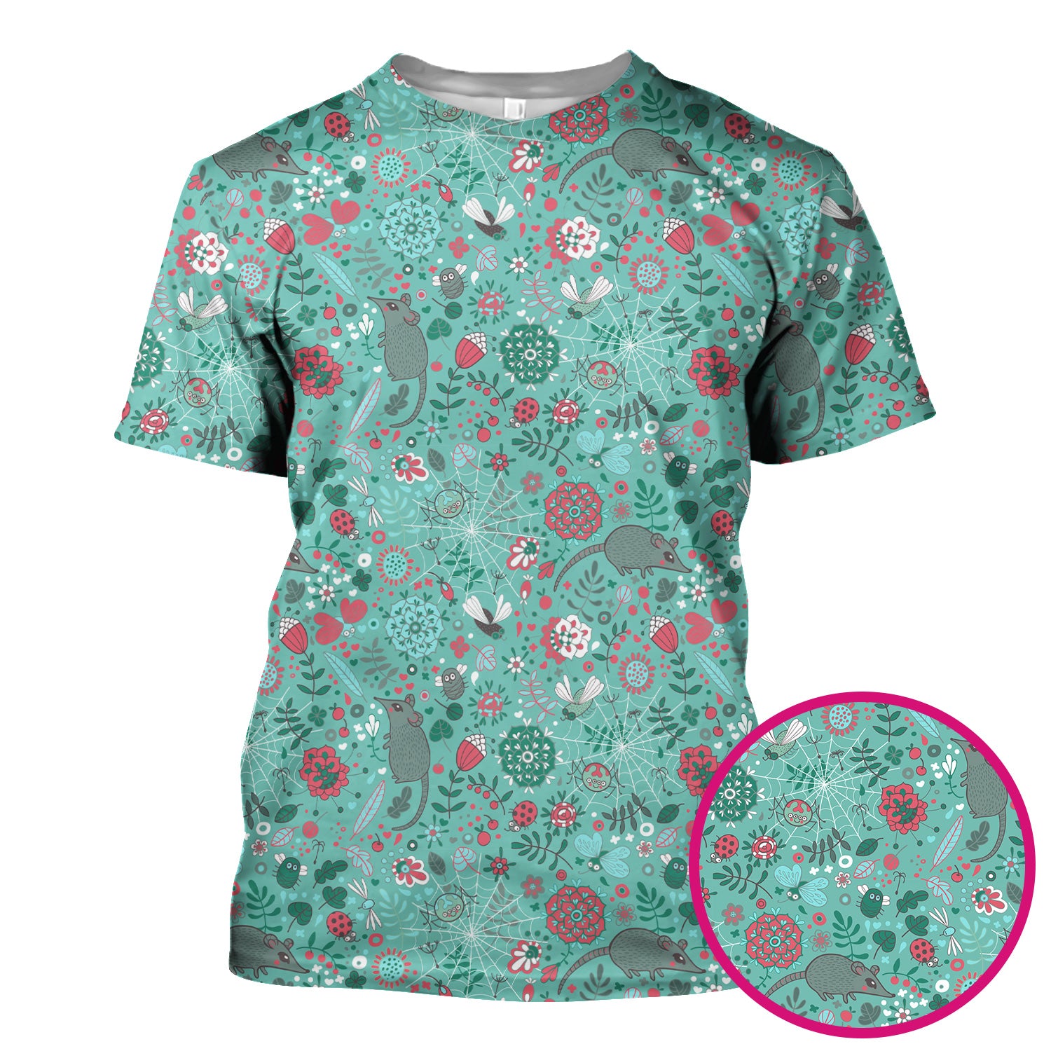 Woodland Mouse Floral Pattern Scrub Top, Comfortable Scrubs for Nurses
