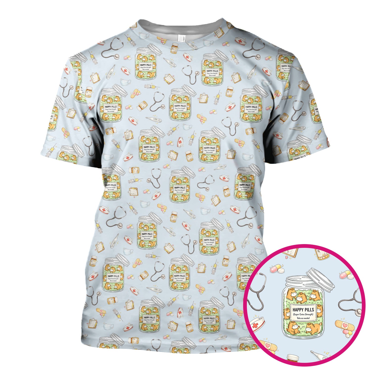 Happy Pills Horse Medical Print Nurse Scrub Top, Comfortable Scrubs for Nurses