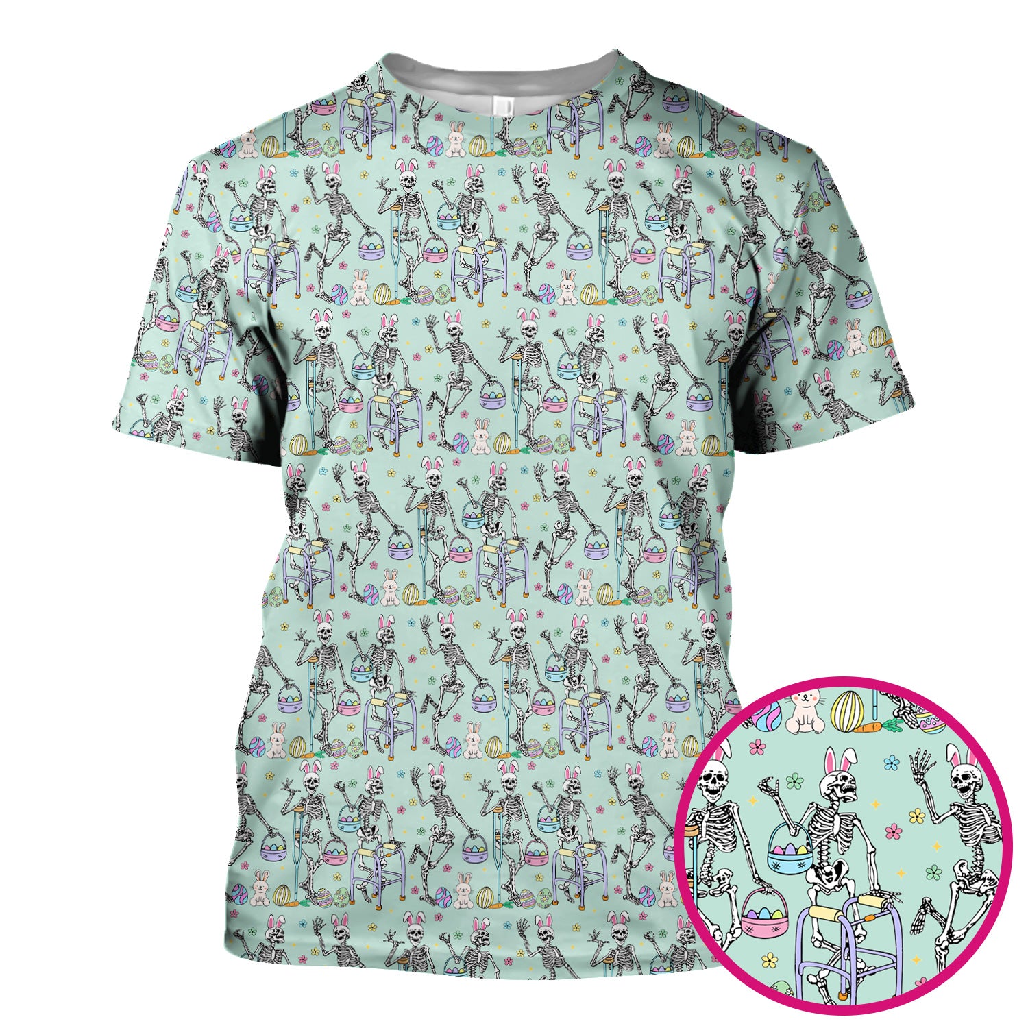 Fun Skeleton Bunny Easter Print Scrub Top, Comfortable Scrubs for Nurses