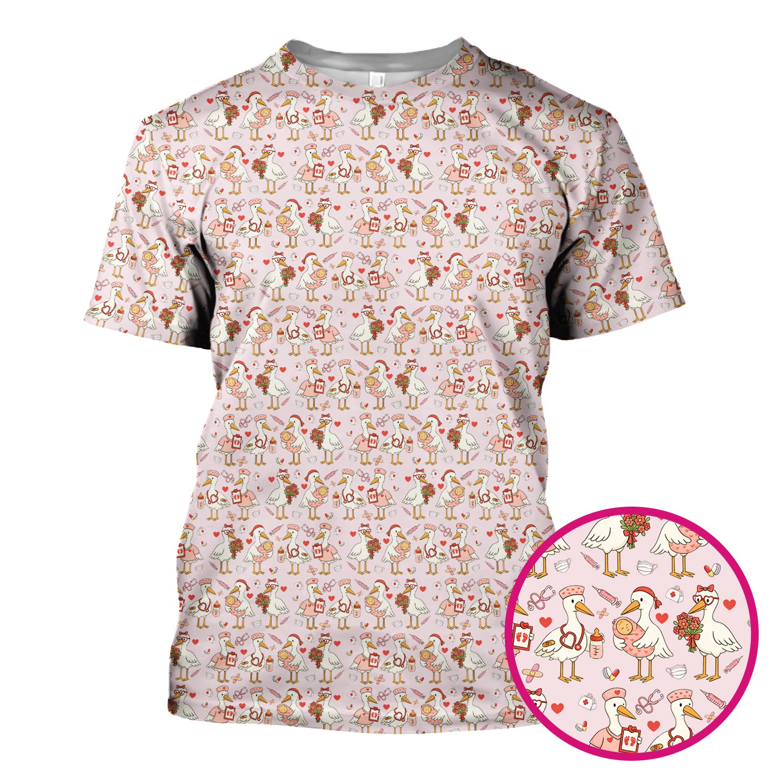 Cute Goose Nurse Valentine Pattern Scrub Top, Breathable Fabrics Nursing Uniform