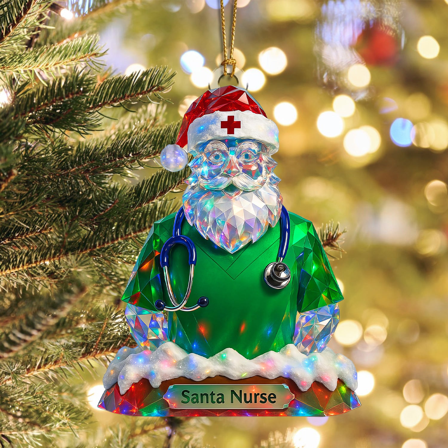 Personalized Santa Nurse Ornament – Funny Christmas Scrub Design – Cute Medical Holiday Gift for Healthcare Workers and Nurses