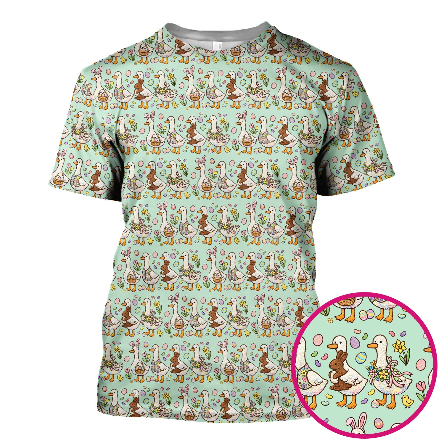 Easter Theme Duck and Bunny Egg Floral Print Scrub Top, Comfortable Scrubs for Nurses