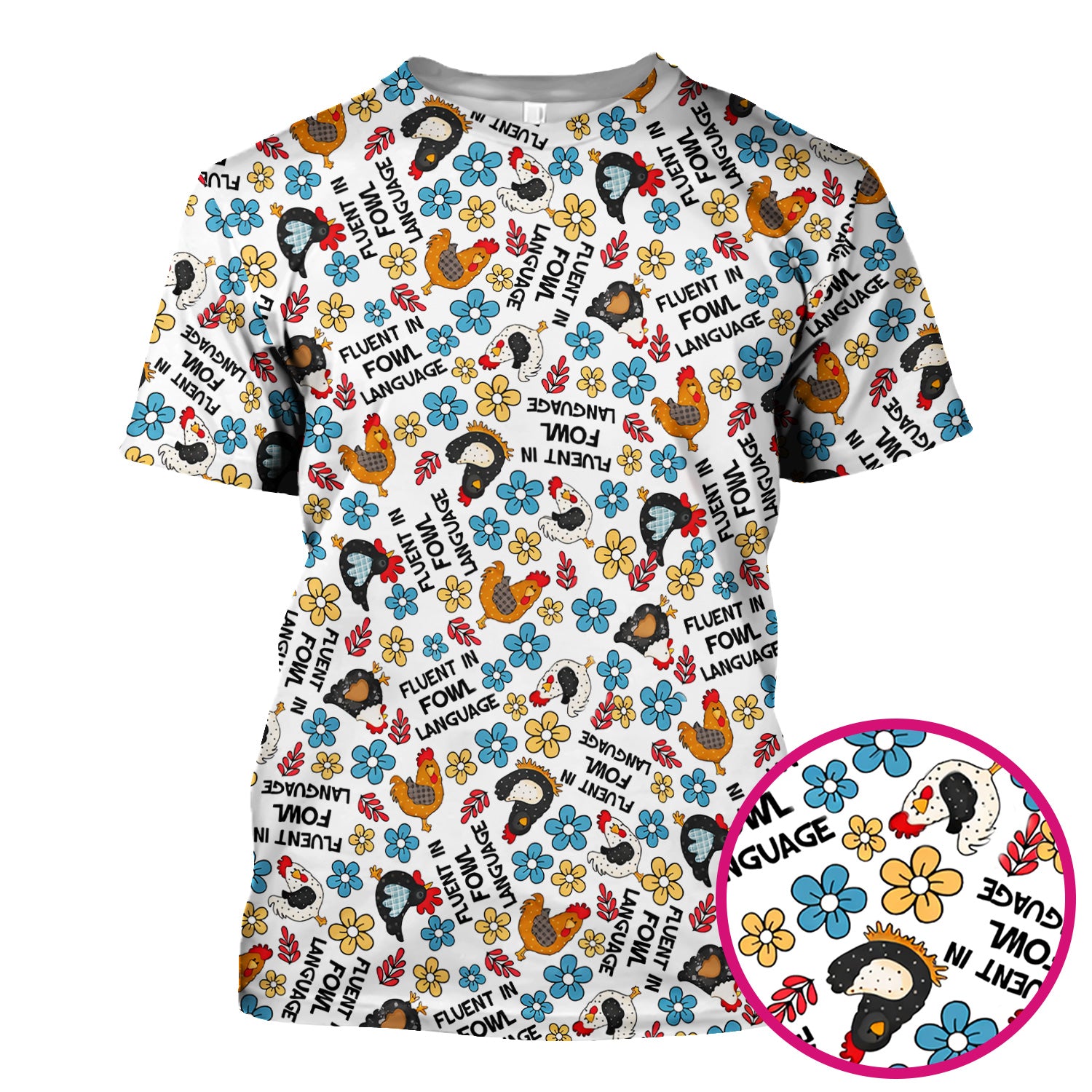 Funny Chicken Fluent in Fowl Language Pattern Scrub Top, Comfortable Scrubs for Nurses