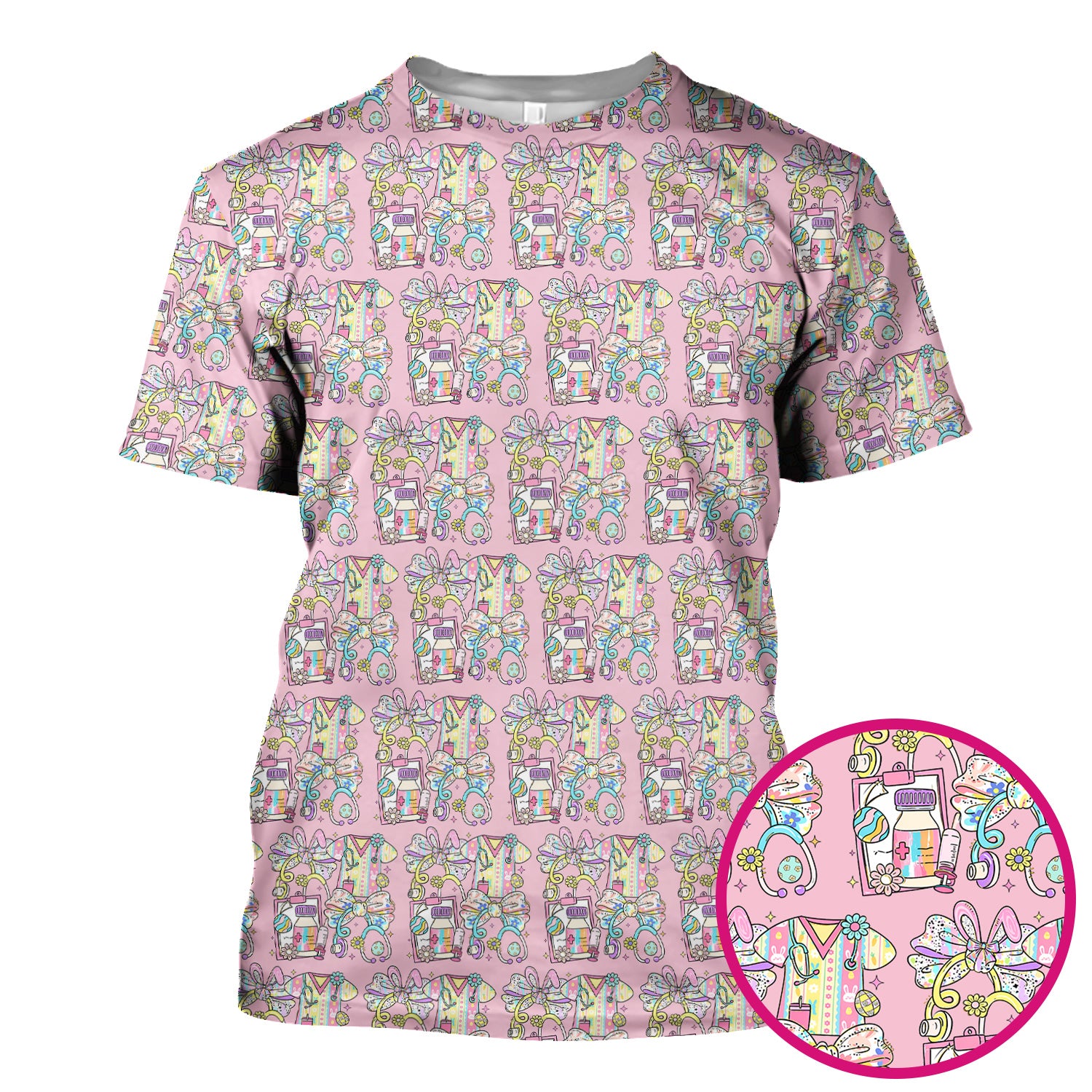 Colorful Nurse Scrub Supplies Pattern Scrub Top, Breathable Fabrics Nursing Uniform