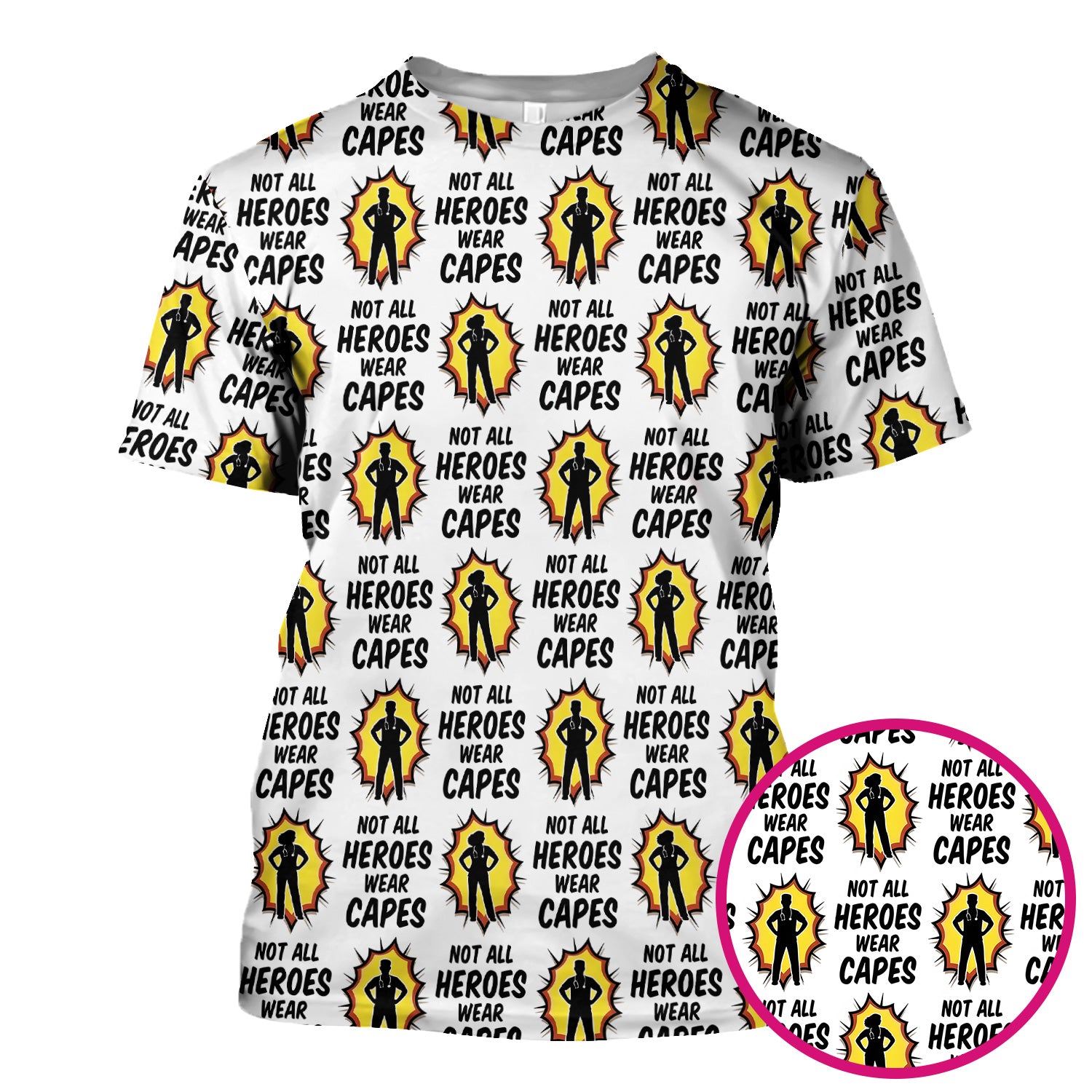 Not All Heroes Wear Capes Nurse Pattern Scrub Top, Comfortable Scrubs for Nurses