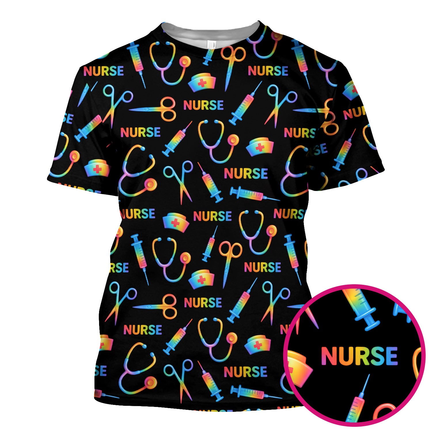Rainbow Scrubs for Nurses - Colorful Medical Scrub Tops and Pants with Cute Pattern - Fun and Bright Nurse Scrub Set Gift Idea