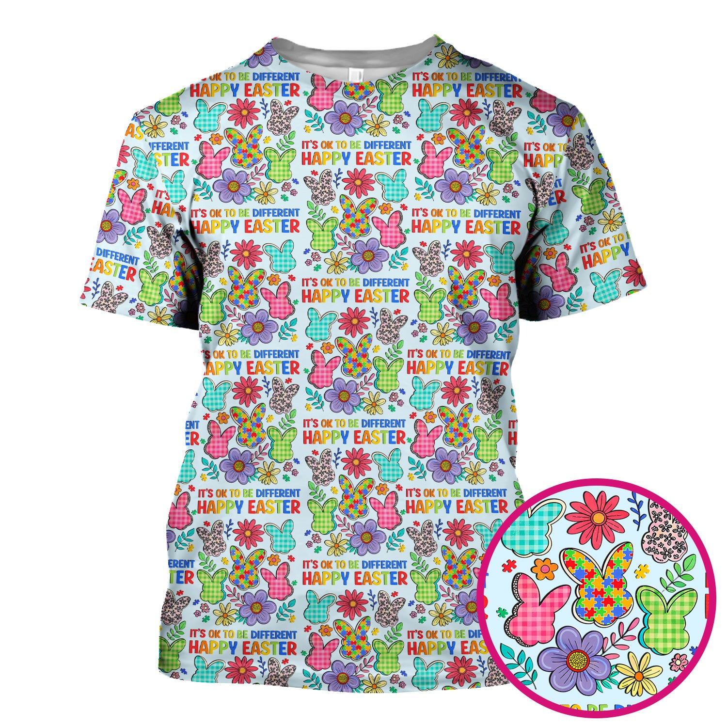 Happy Easter Bunny Floral Print Scrub Top, Breathable Fabrics Nursing Uniform