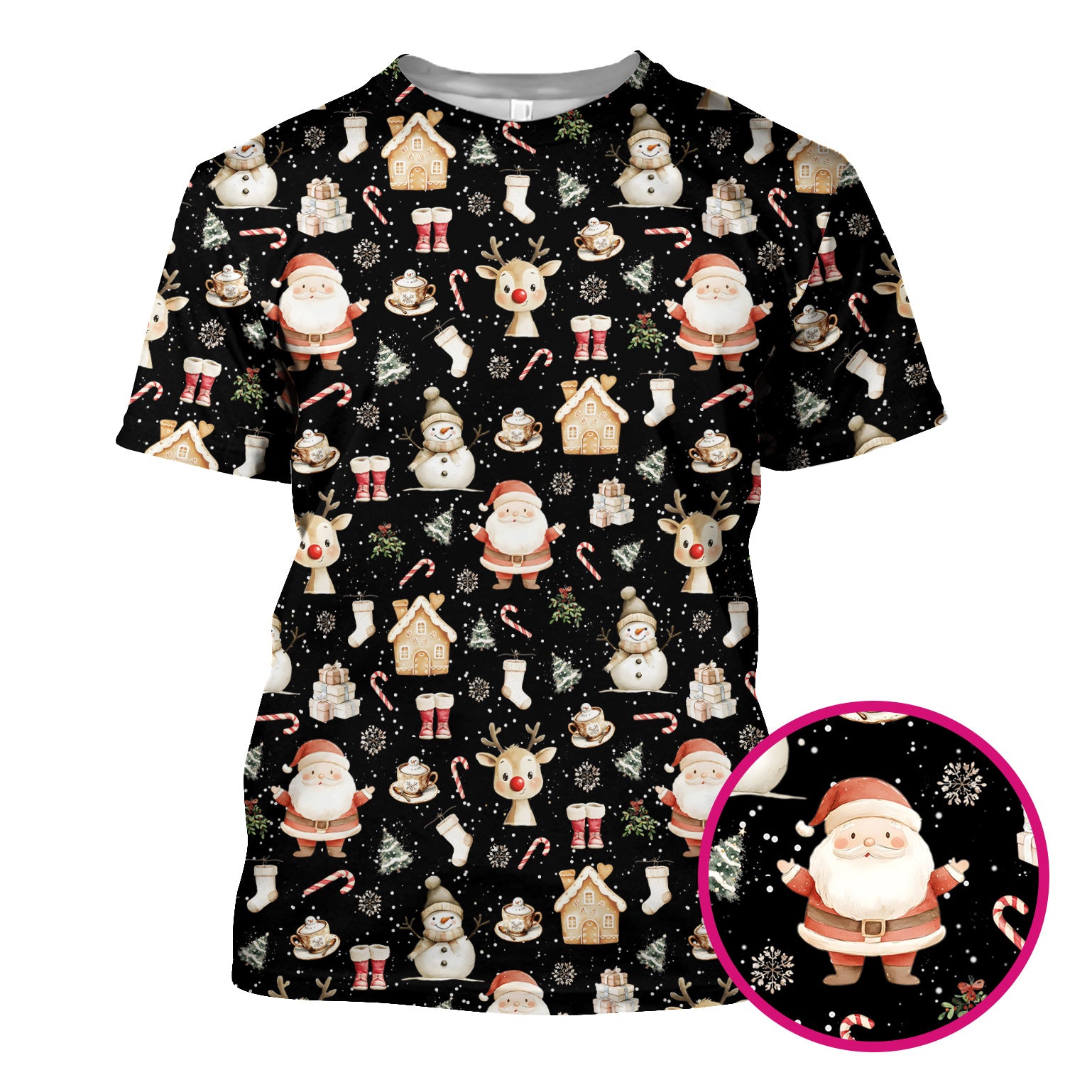Christmas Santa Pattern  Scrub Top – Cute Medical Uniform for Nurses - Breathable Fabrics Nursing Uniform