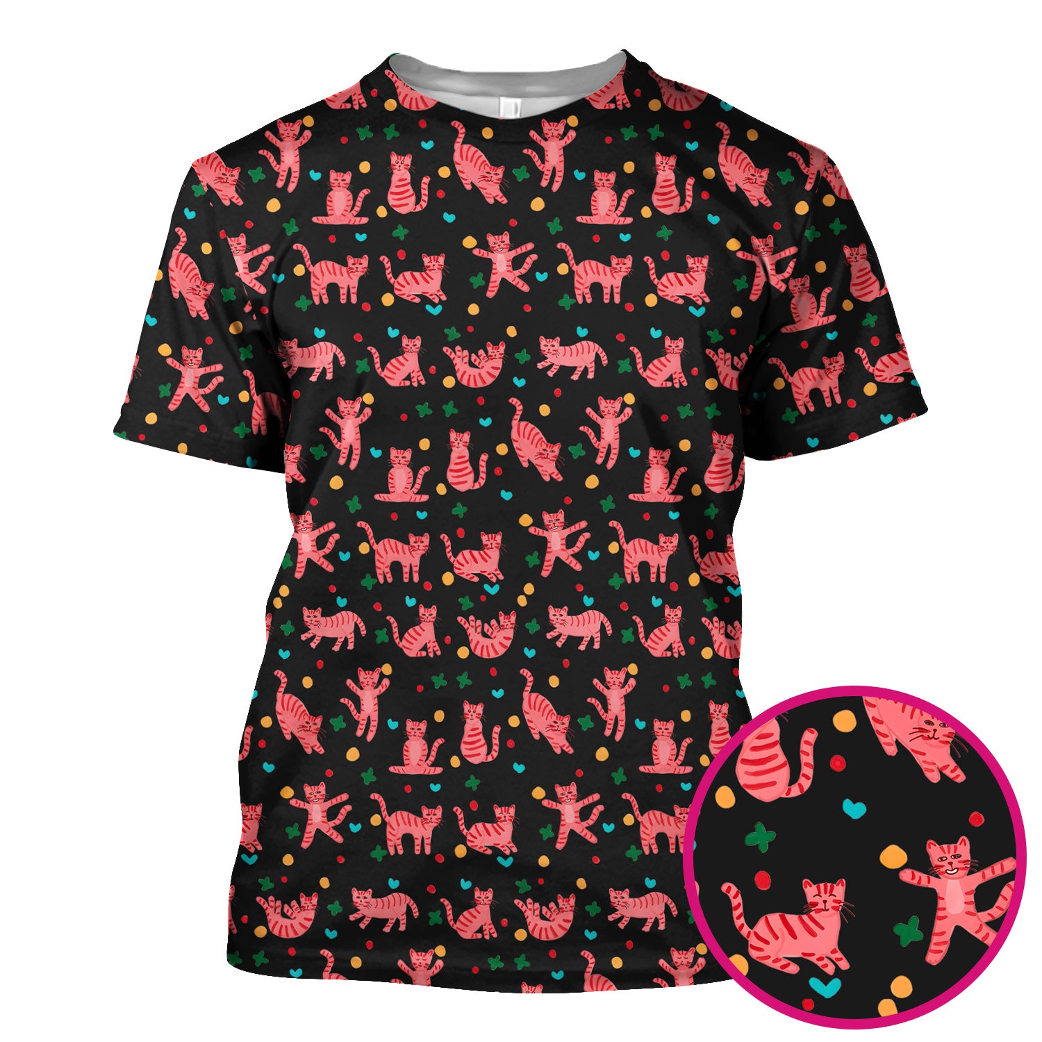 Cute Pink Cat Pattern Scrub Top, Comfortable Scrubs for Nurses