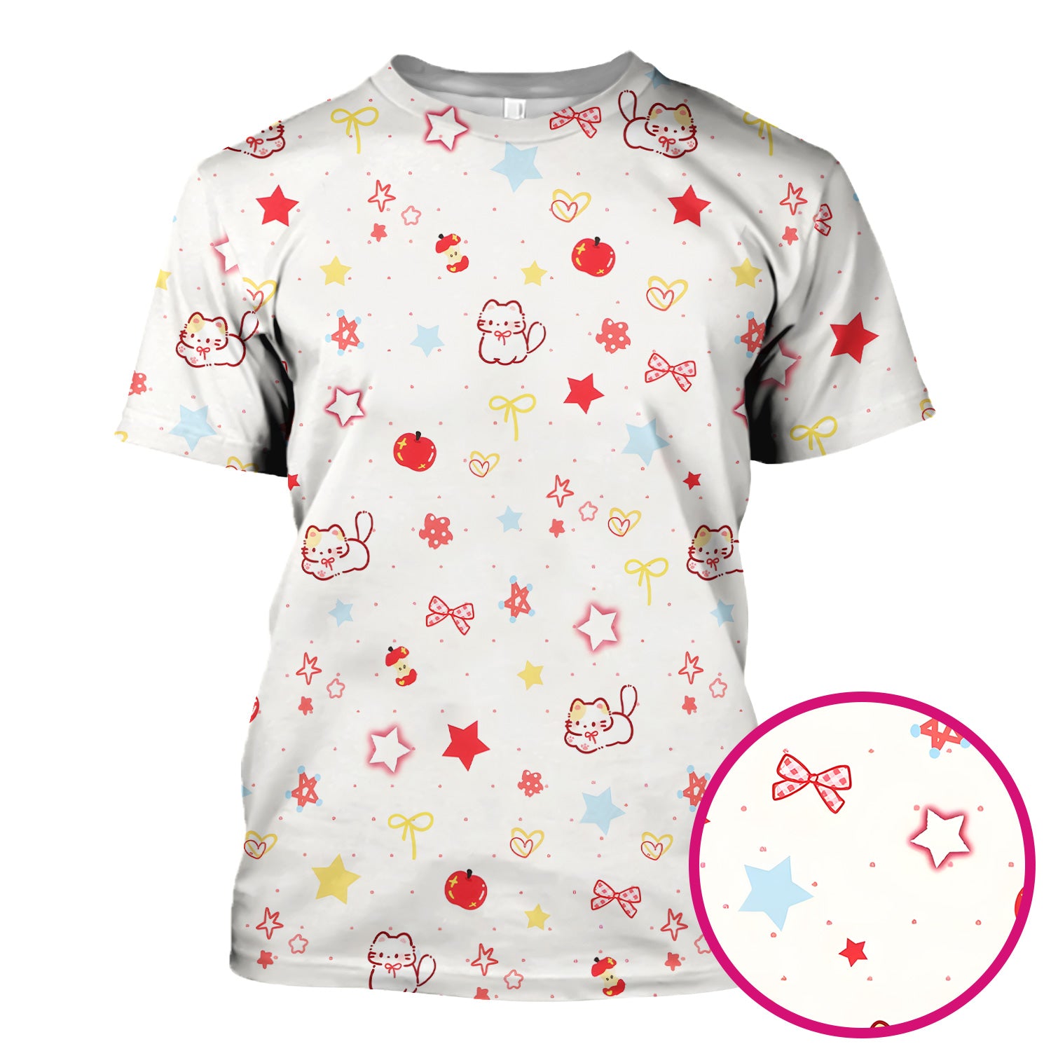 Cute Kawaii Cat Bow Star Pattern Scrub Top, Comfortable Scrubs for Nurses