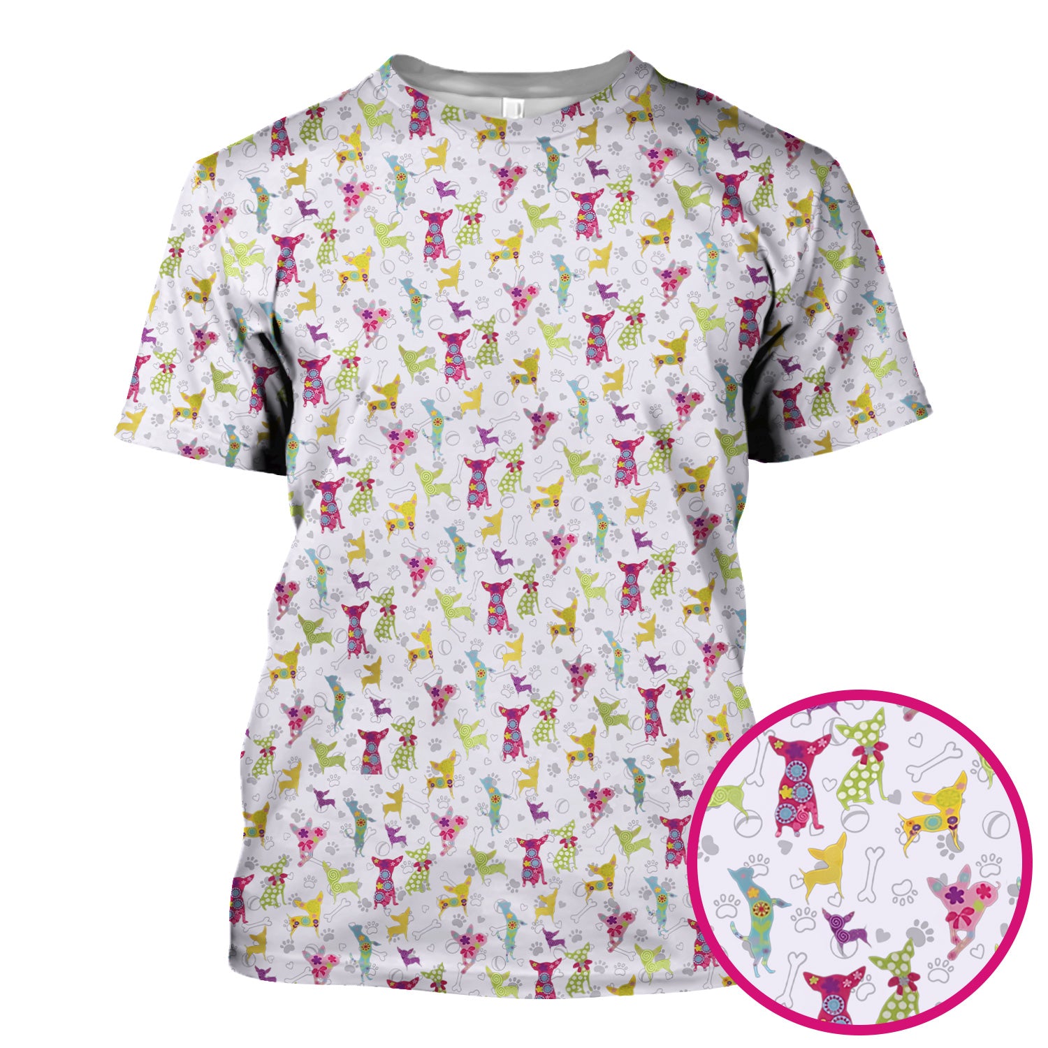 Colorful Playful Dog Print Nurse Scrub Top, Comfortable Scrubs for Nurses