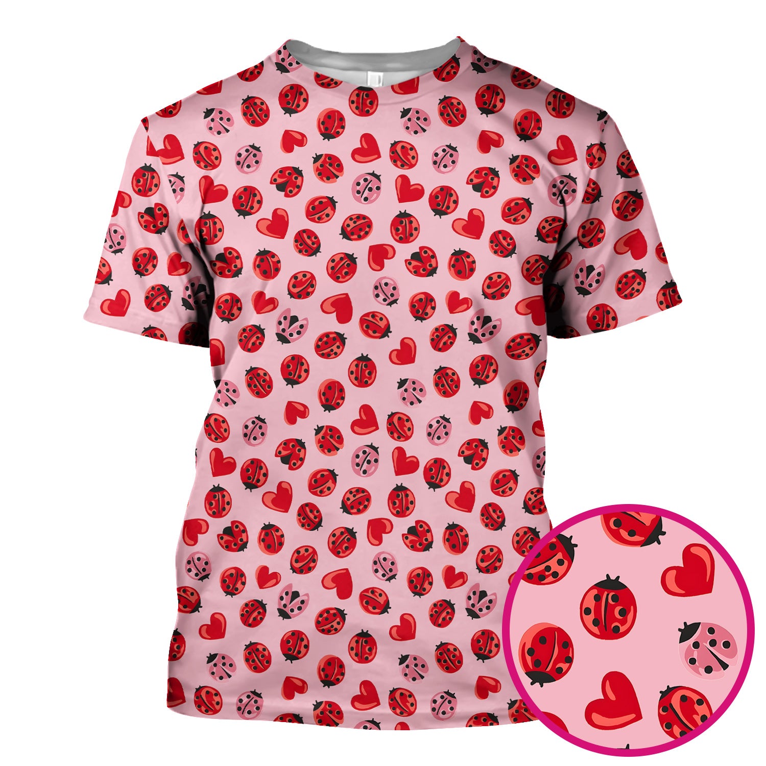Cute Ladybug and Red Heart All Over Print Scrub Top, Comfortable Scrubs for Nurses