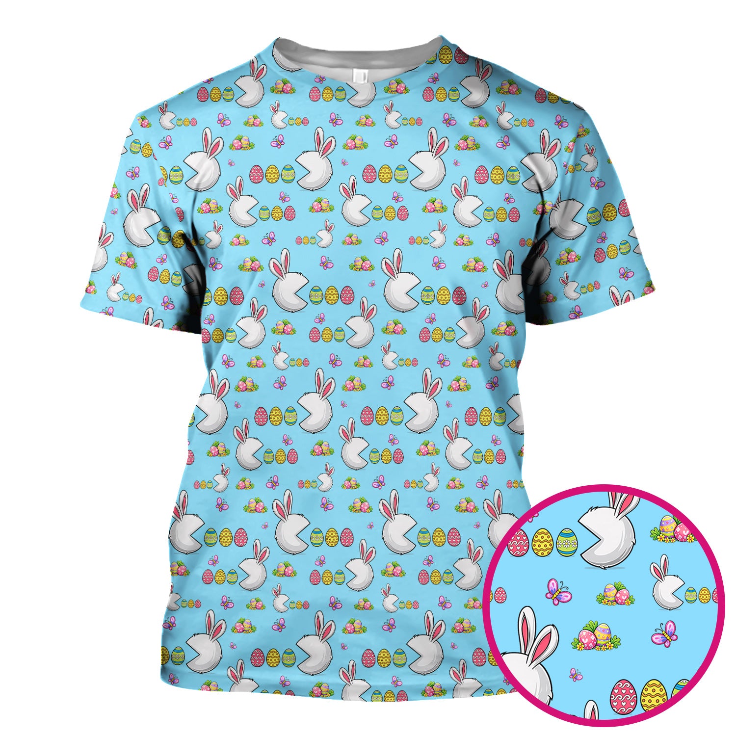 Easter Bunny and Colorful Eggs Print Scrub Top, Breathable Fabrics Nursing Uniform