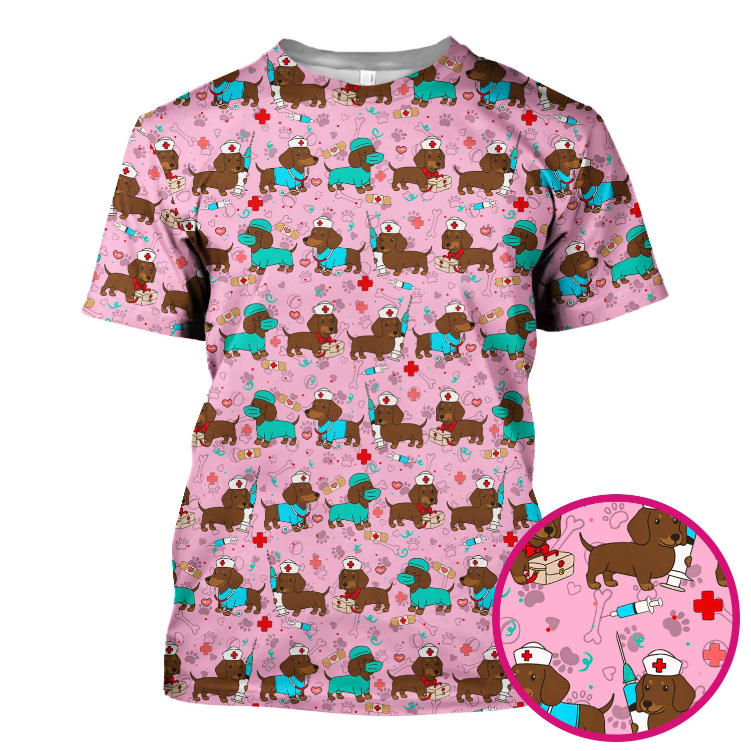 Cute Wiener Dog Dachshund Nurse Scrub Top, Funny Dachshund Dog Scrubs Shirt, Breathable Fabrics Nursing Uniform