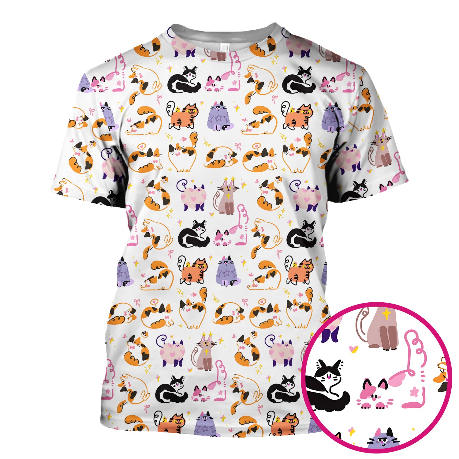 Funny Cat Pattern Scrub Top, Cute Cats Nursing Uniform For Women