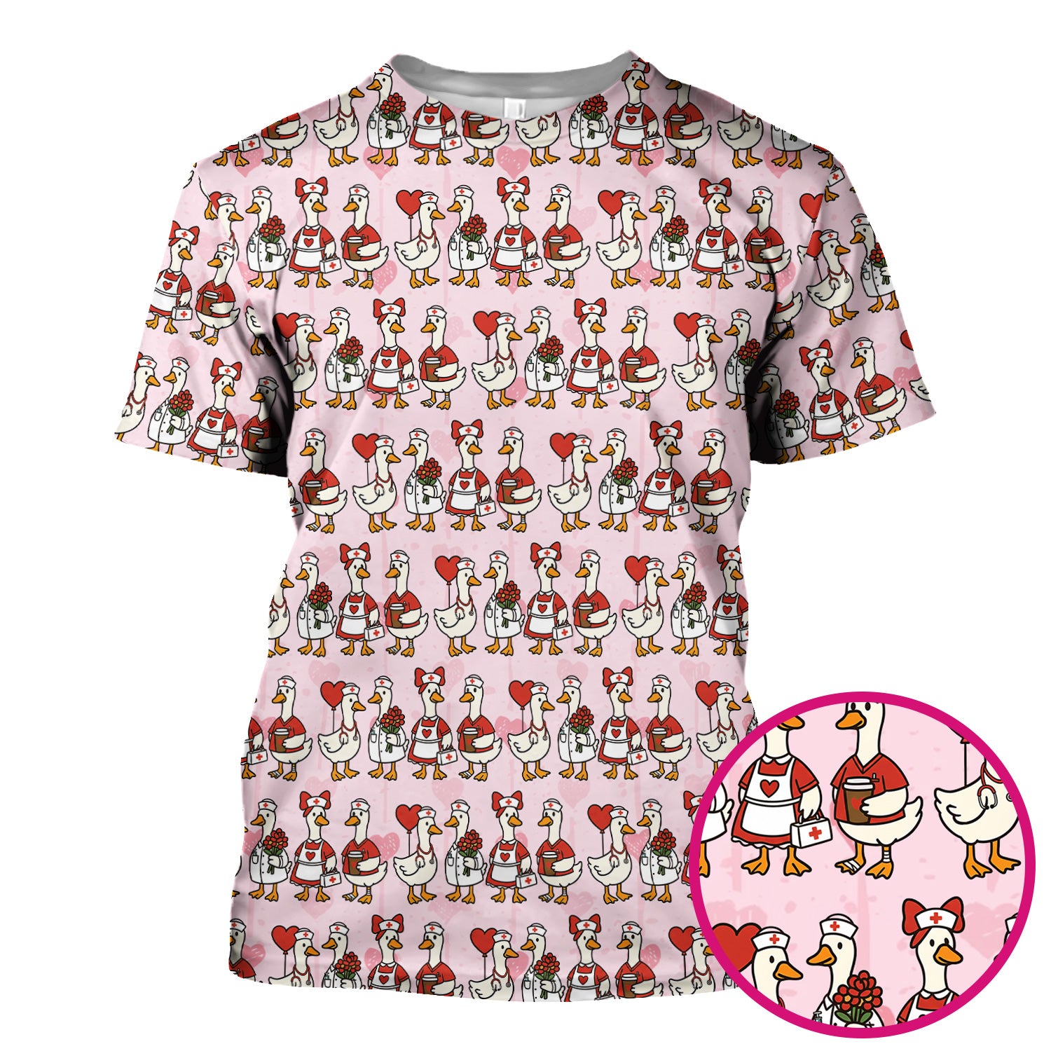 Valentine Nurse Goose Pattern Scrub Top, Comfortable Scrubs for Nurse