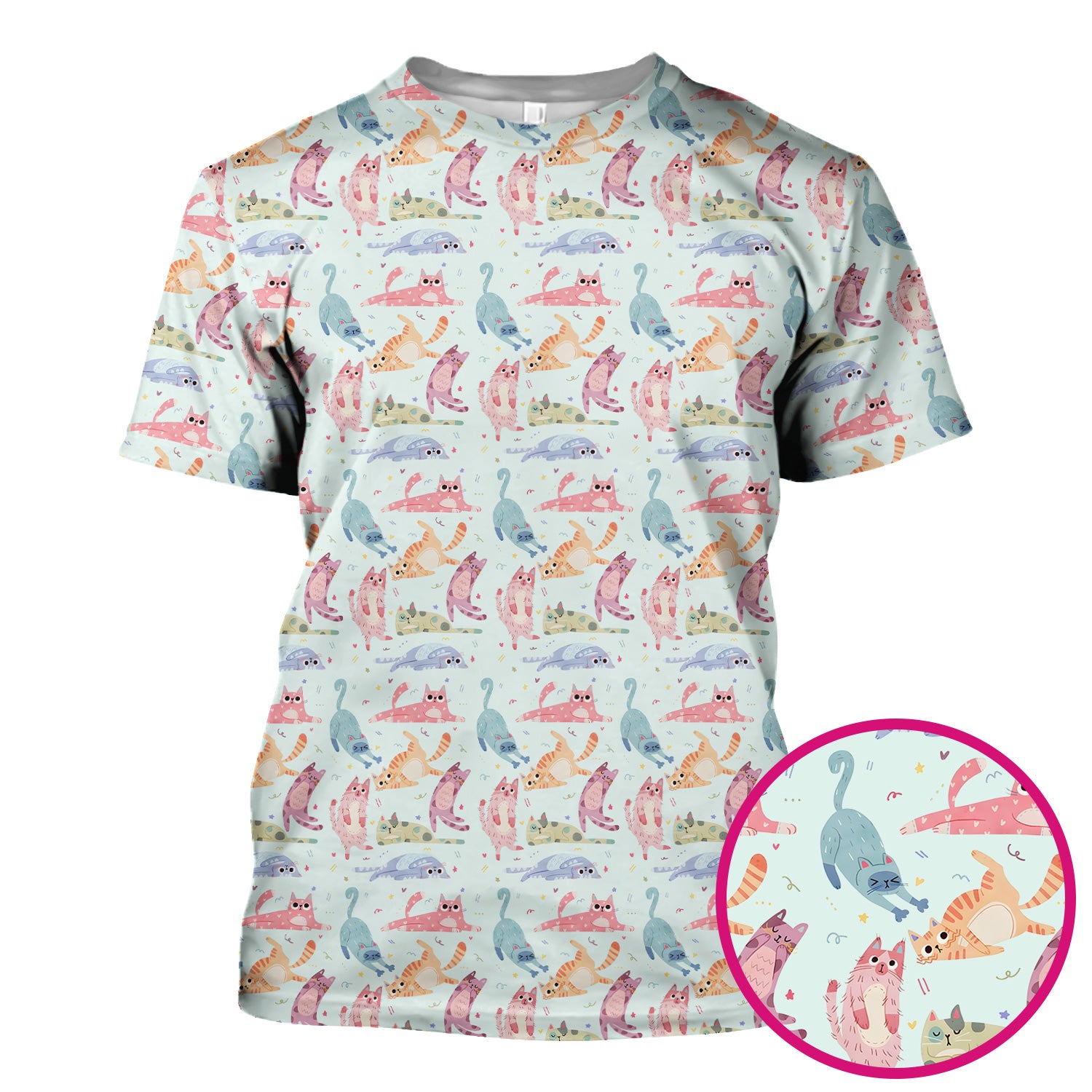 Funny Pastel Cat Pattern Medical Scrub Top, Breathable Fabrics Nursing Uniform