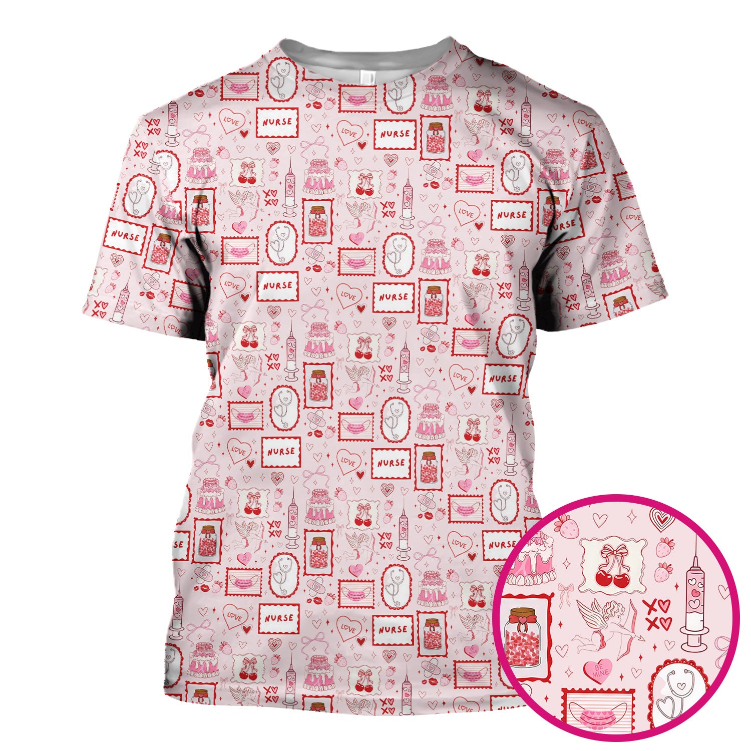 Nurse Icons Hearts Syringes Valentine Scrub Top, Breathable Nursing Uniform