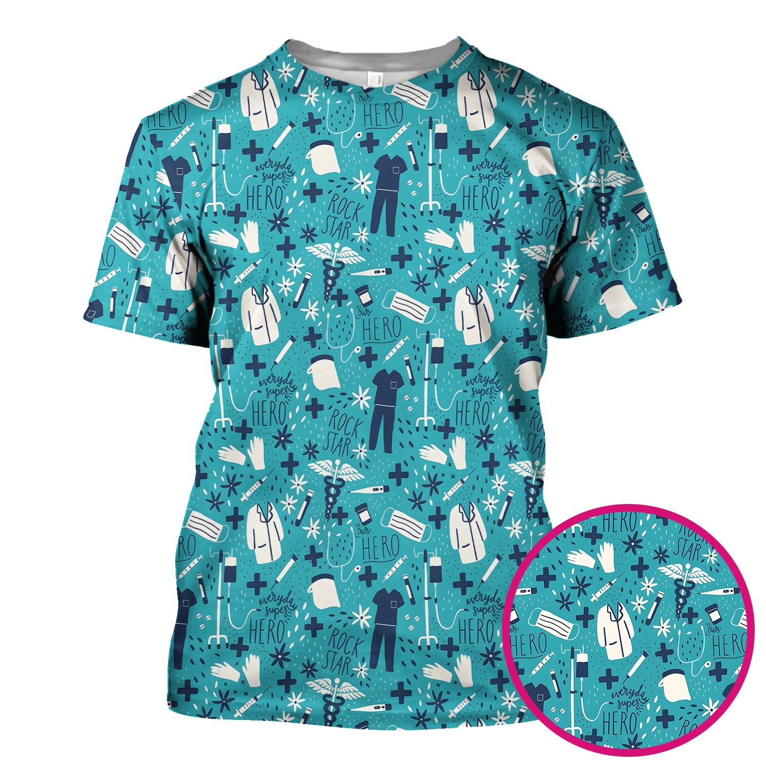 Inspirational Healthcare Hero Medical Tools Nurse Pattern Scrub Top, Comfortable Scrubs for Nurses