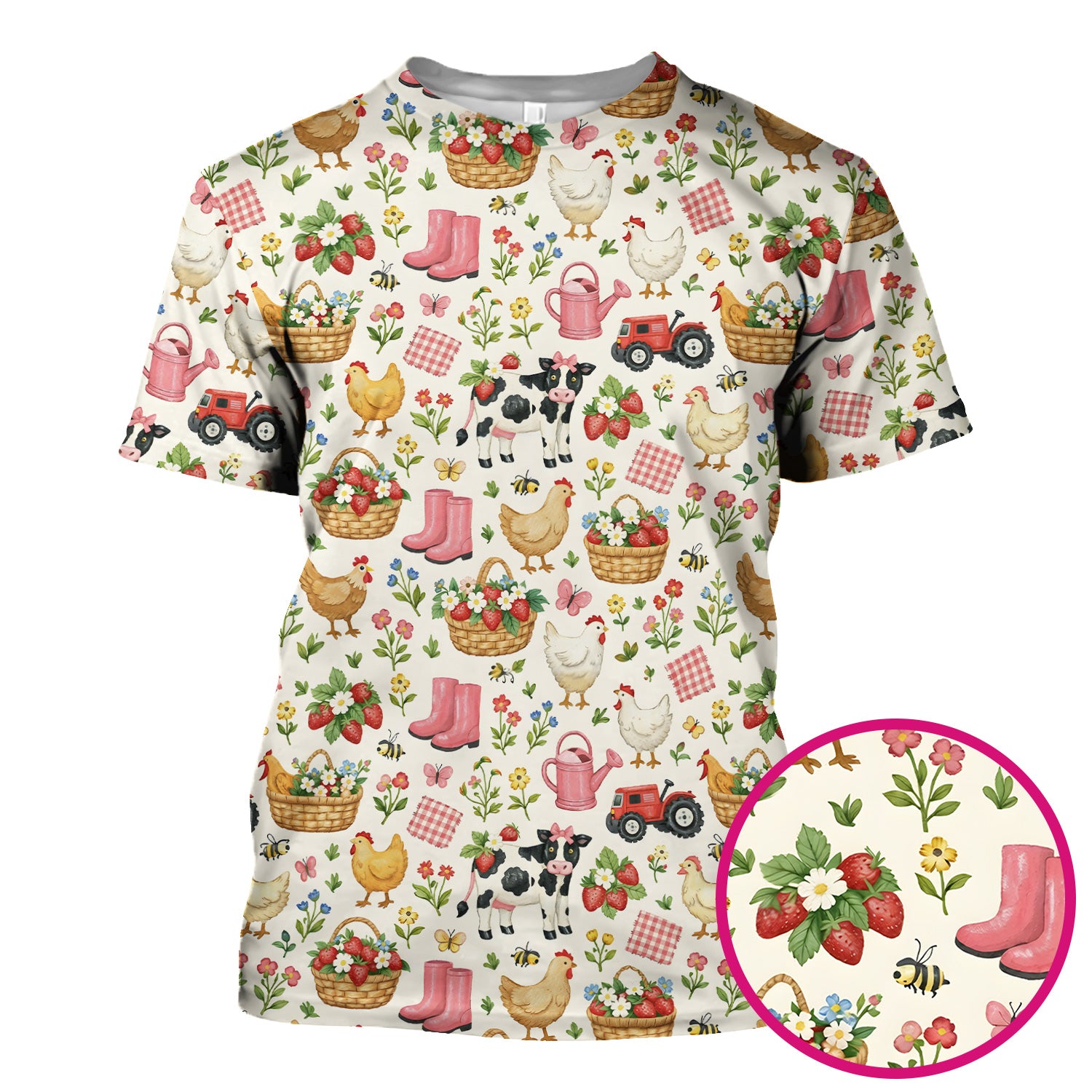 Whimsical Farm Animals Garden Pattern Scrub Top, Comfortable Scrubs for Nurses