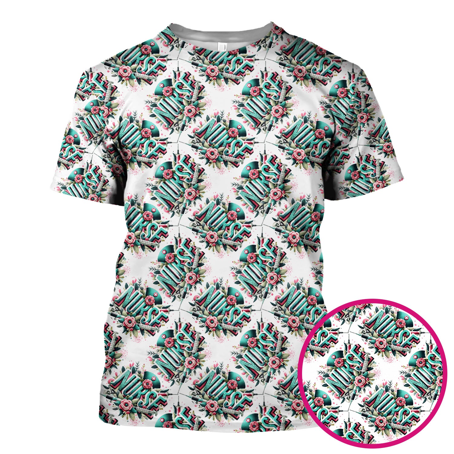 Cute Nurse Typography Floral Medical Pattern Scrub Top, Comfortable Scrubs for Nurses