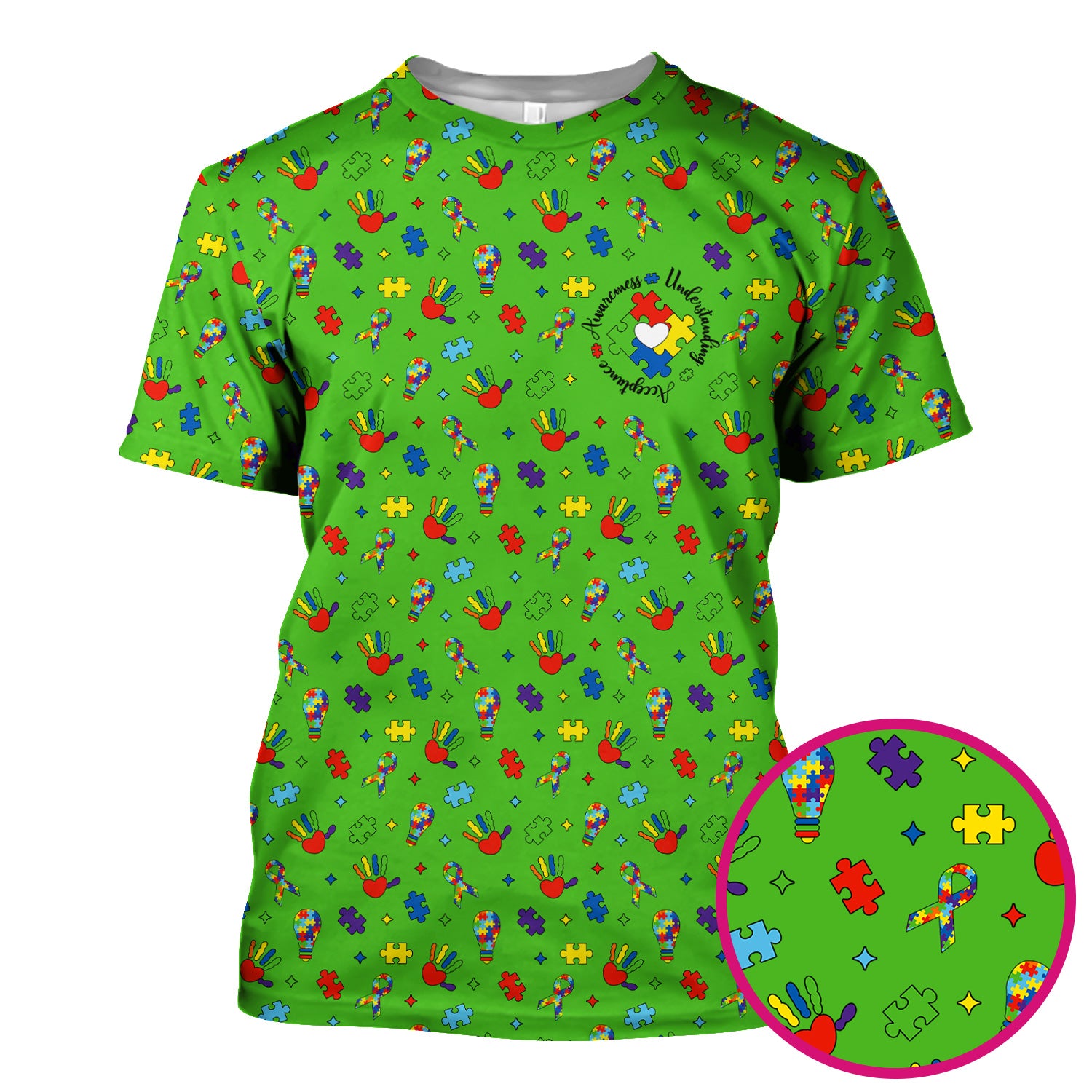 Autism Awareness Colorful Puzzle Pattern Scrub Top, Comfortable Scrubs for Nurses