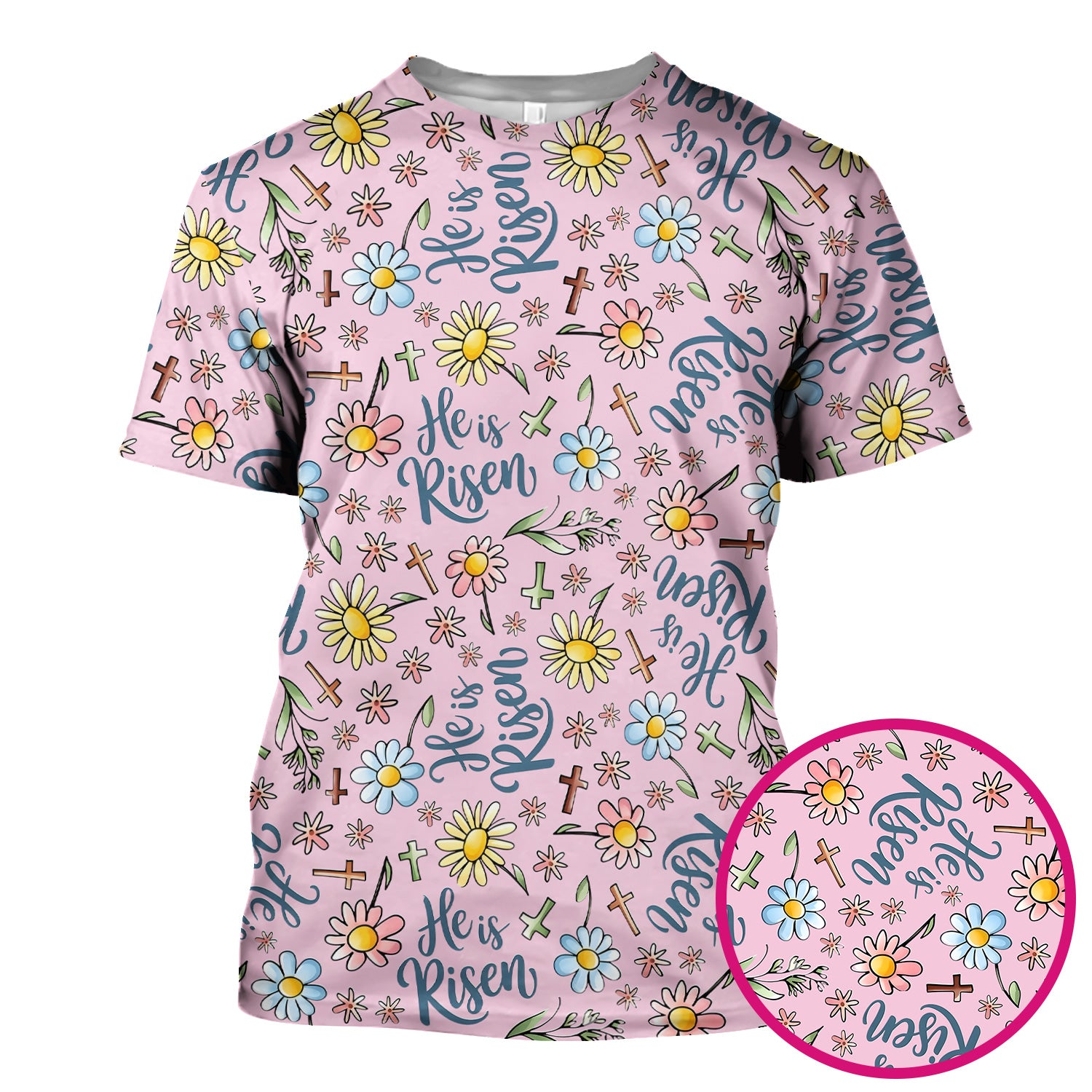 He Is Risen Cross Flower Pattern Scrub Top, Comfortable Scrubs For Nurses