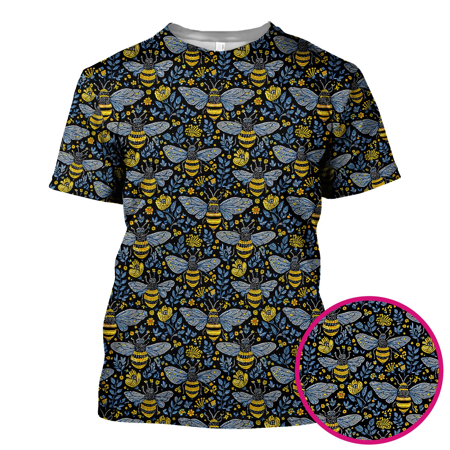 Honey Bee And Wildflower Garden Pattern Scrub Top, Comfortable Scrubs for Nurses