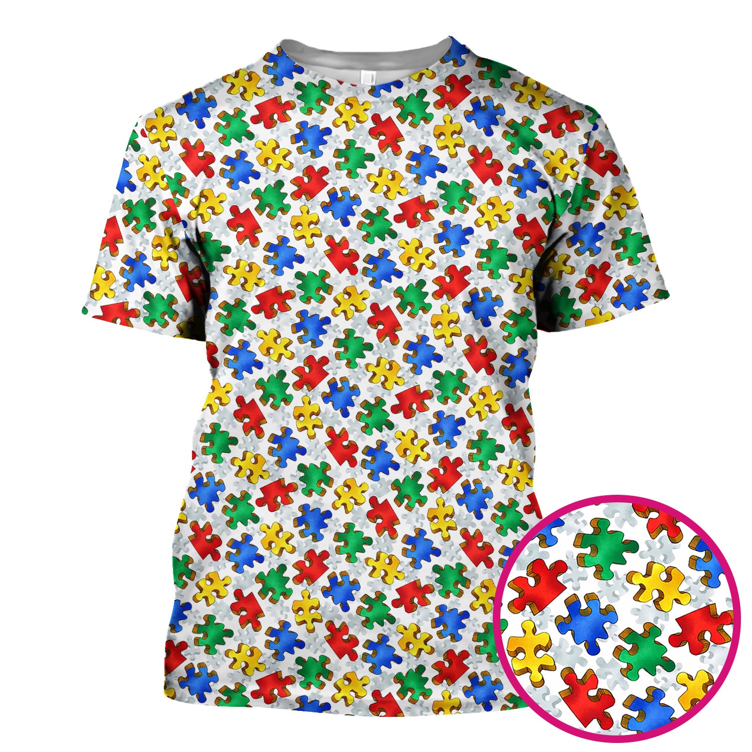 Colorful Autism Puzzle Piece Pattern Scrub Top, Comfortable Scrubs for Nurses