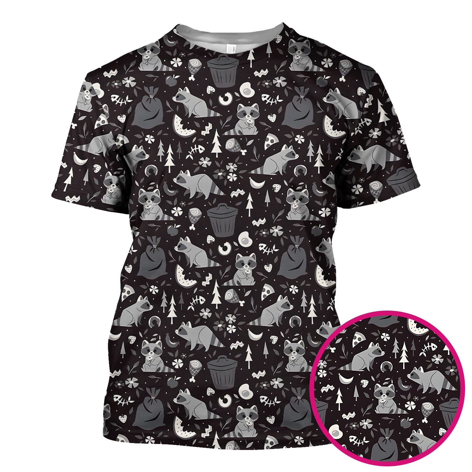 Cute Raccoon Forest Food Pattern Scrub Top, Breathable Fabrics Nursing Uniform