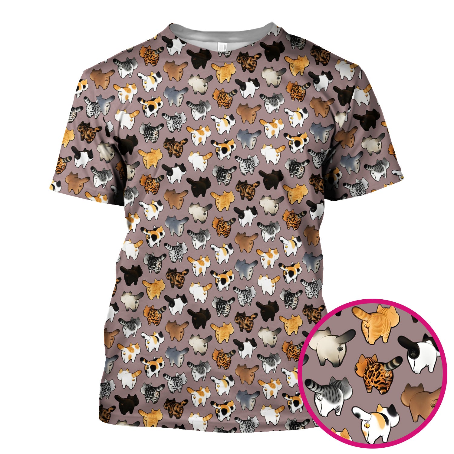 Cat Butt Pattern Medical Scrub Top, Breathable Fabrics Nursing Uniform