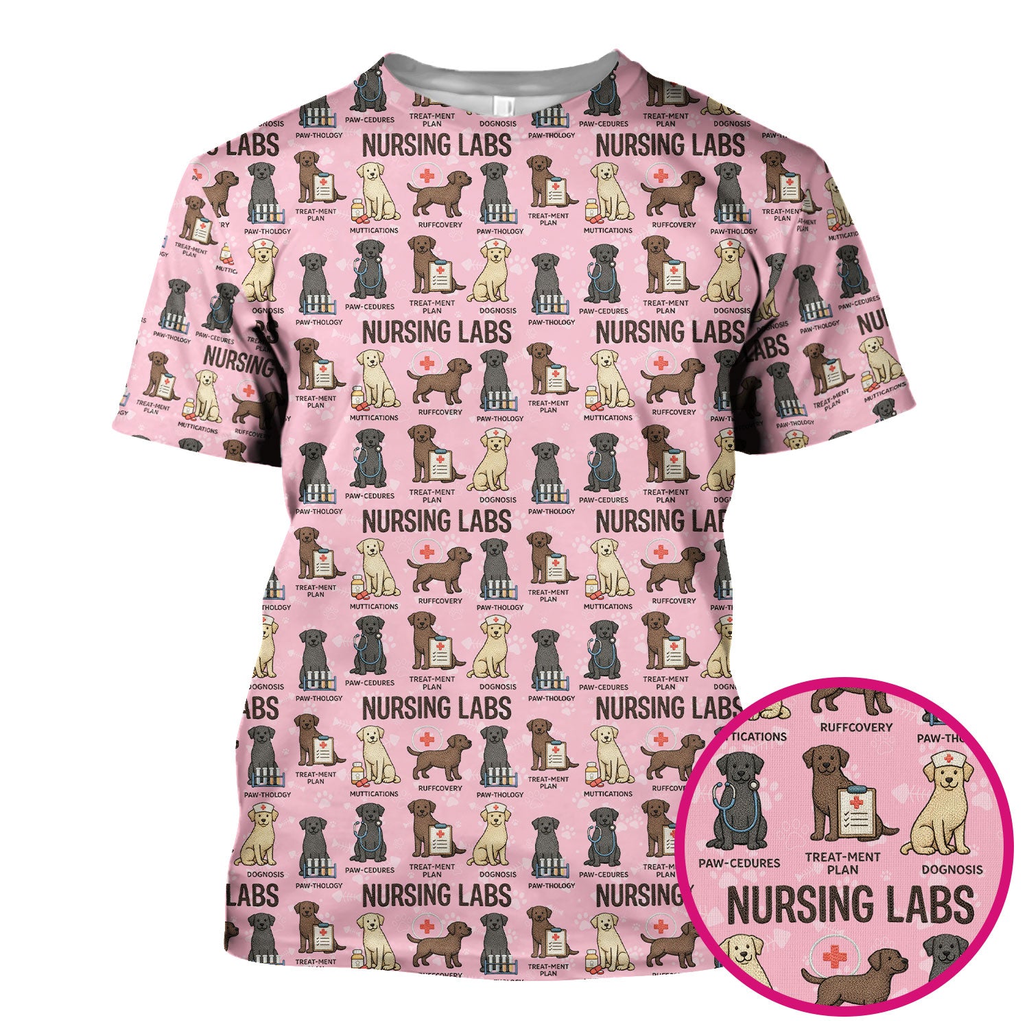 Playful Nursing Labs Dog Pattern Scrub Top, Comfortable Scrubs for Nurses