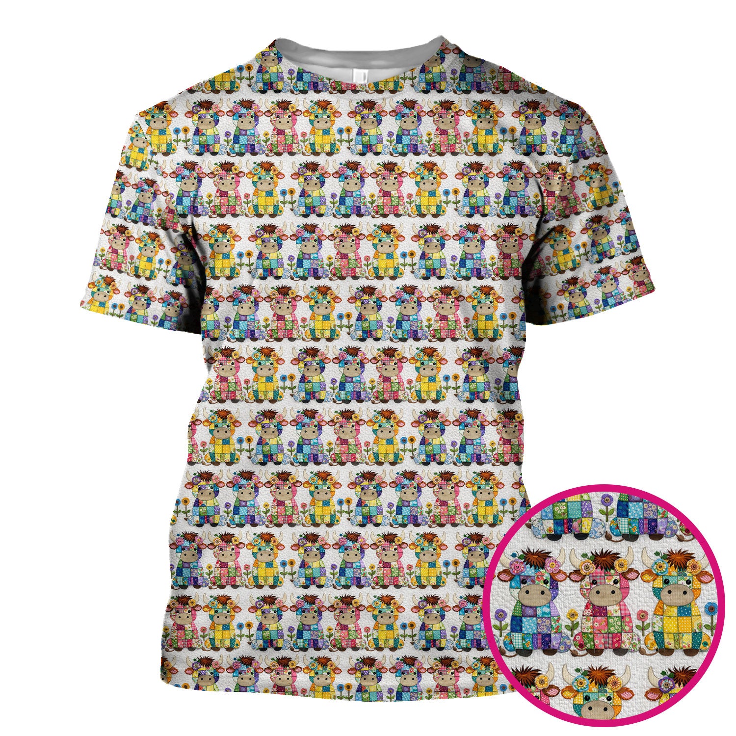 Cute Patchwork Cow With Flowers Pattern Scrubs Top, Comfortable Scrubs for Nurses