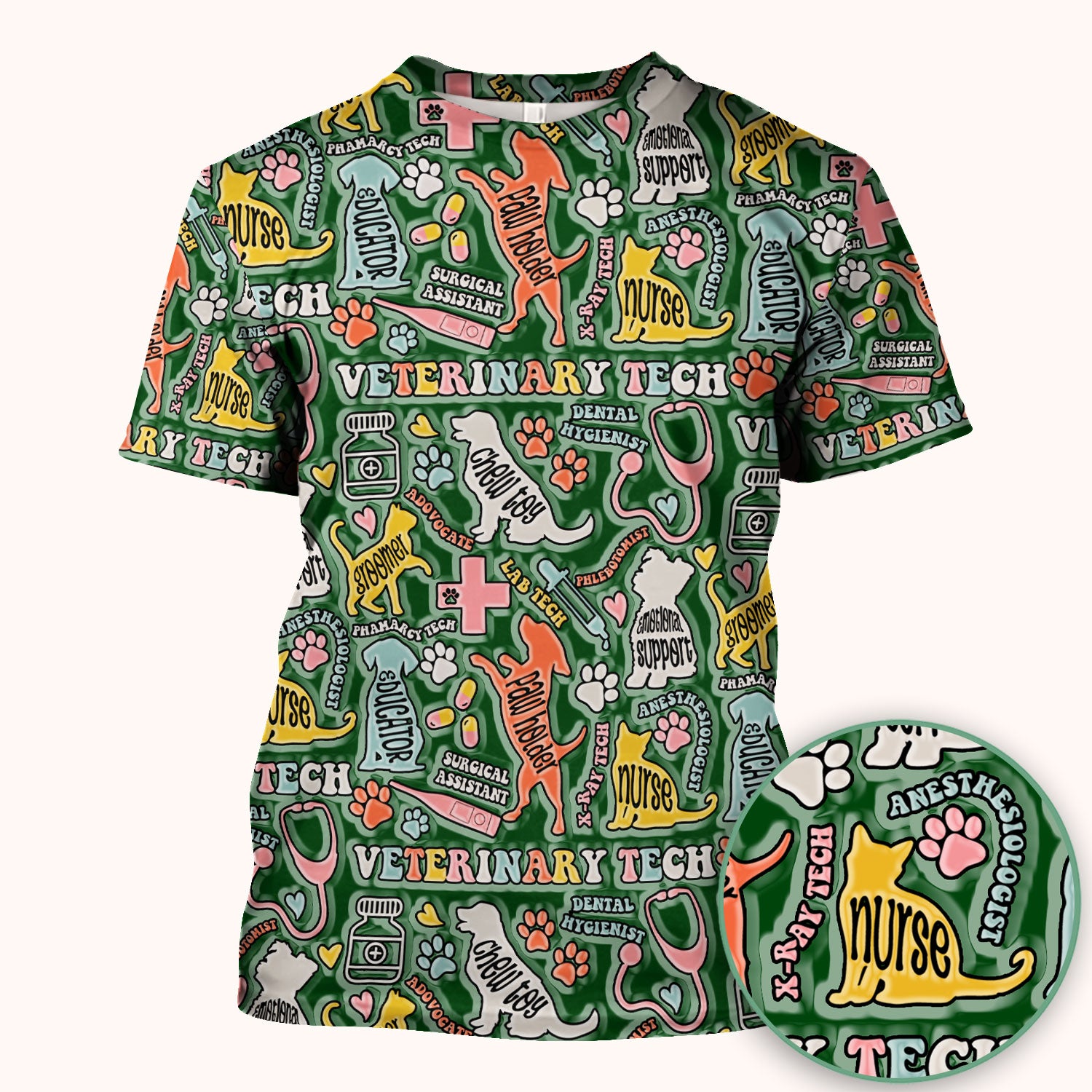 Veterinary Tech Nurse Scrub Top - Dog Cat Pet Medical Shirt - Funny Vet Tech Animal Scrubs for Women LPN RN CNA