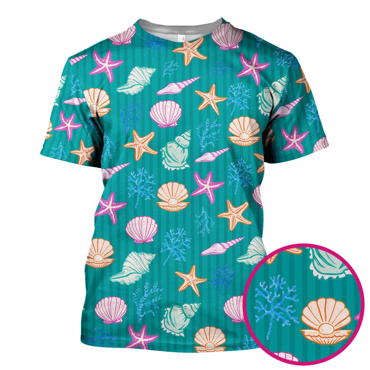 Colorful Seashell Starfish Ocean Stripe Pattern Scrub Top, Breathable Fabrics Nursing Uniform