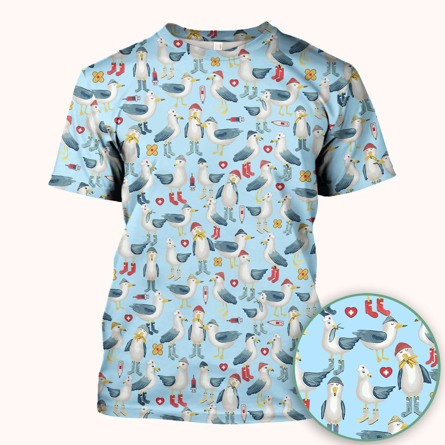 Seagull Scrub Top for Nurses - Adorable Birds Medical Uniform - Funny Shirt for RN CNA LPN