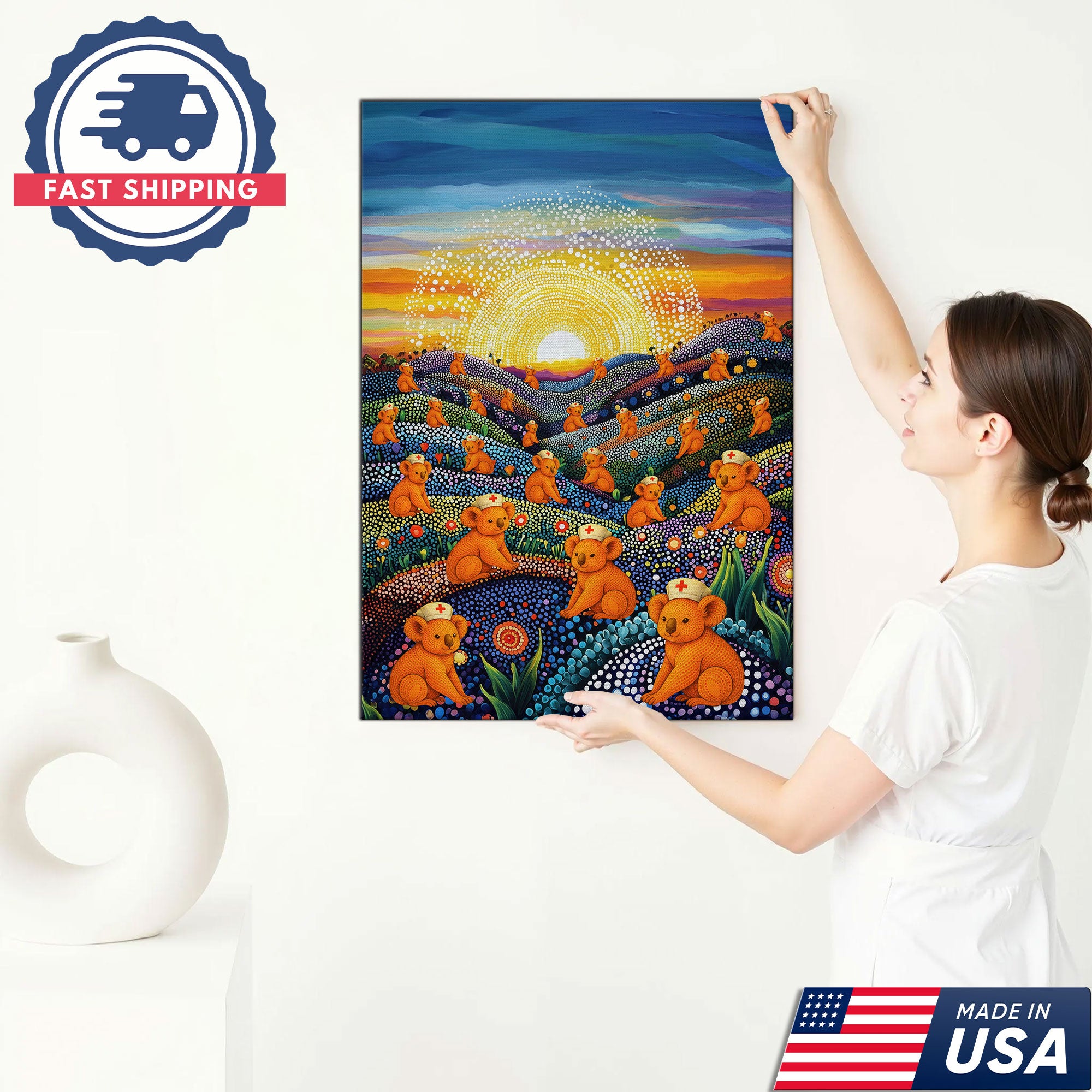 Australian Koala Dot Art Inspired Canvas - Medical Wall Decoration