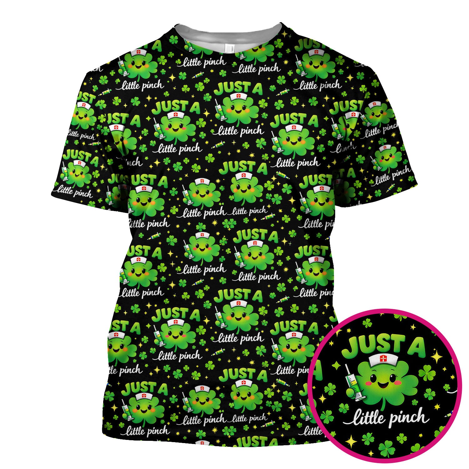 Shamrock Nurse Just A Little Pinch Print Scrub Top, Comfortable Scrubs for Nurses