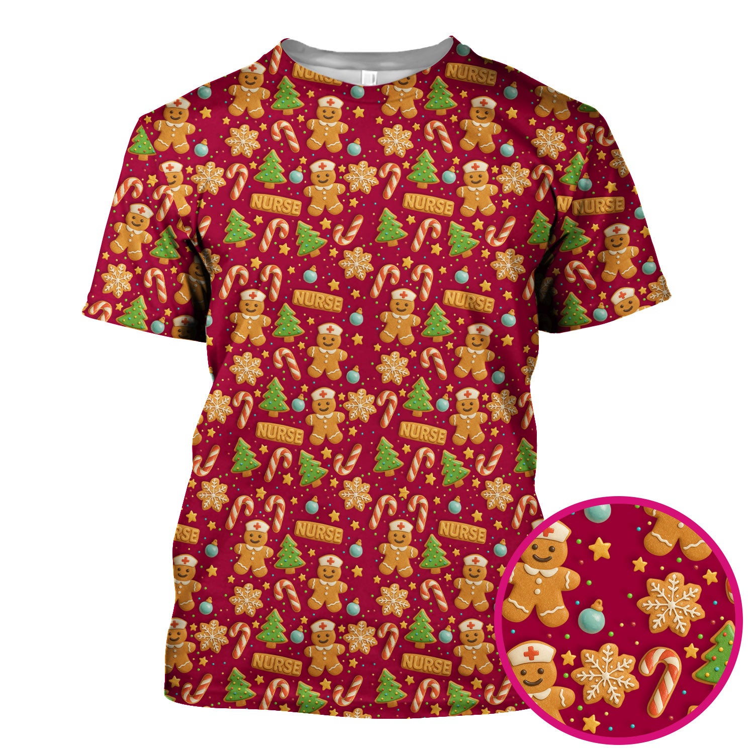 Christmas Gingerbread Scrubs for Women - Cute Holiday Cookie Pattern Medical Scrub Top - Festive Christmas Scrubs with Adorable Design