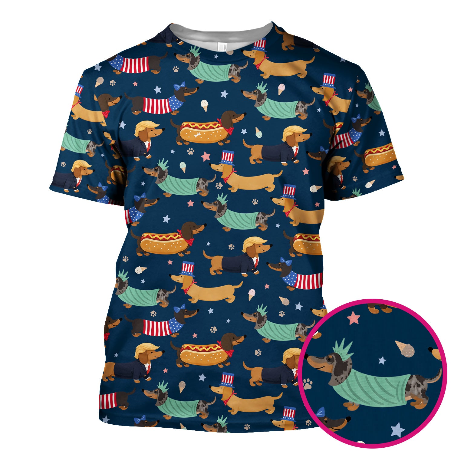 Funny Patriotic Dachshund Costume Dogs Pattern Scrub Top, Breathable Fabrics Nursing Uniform