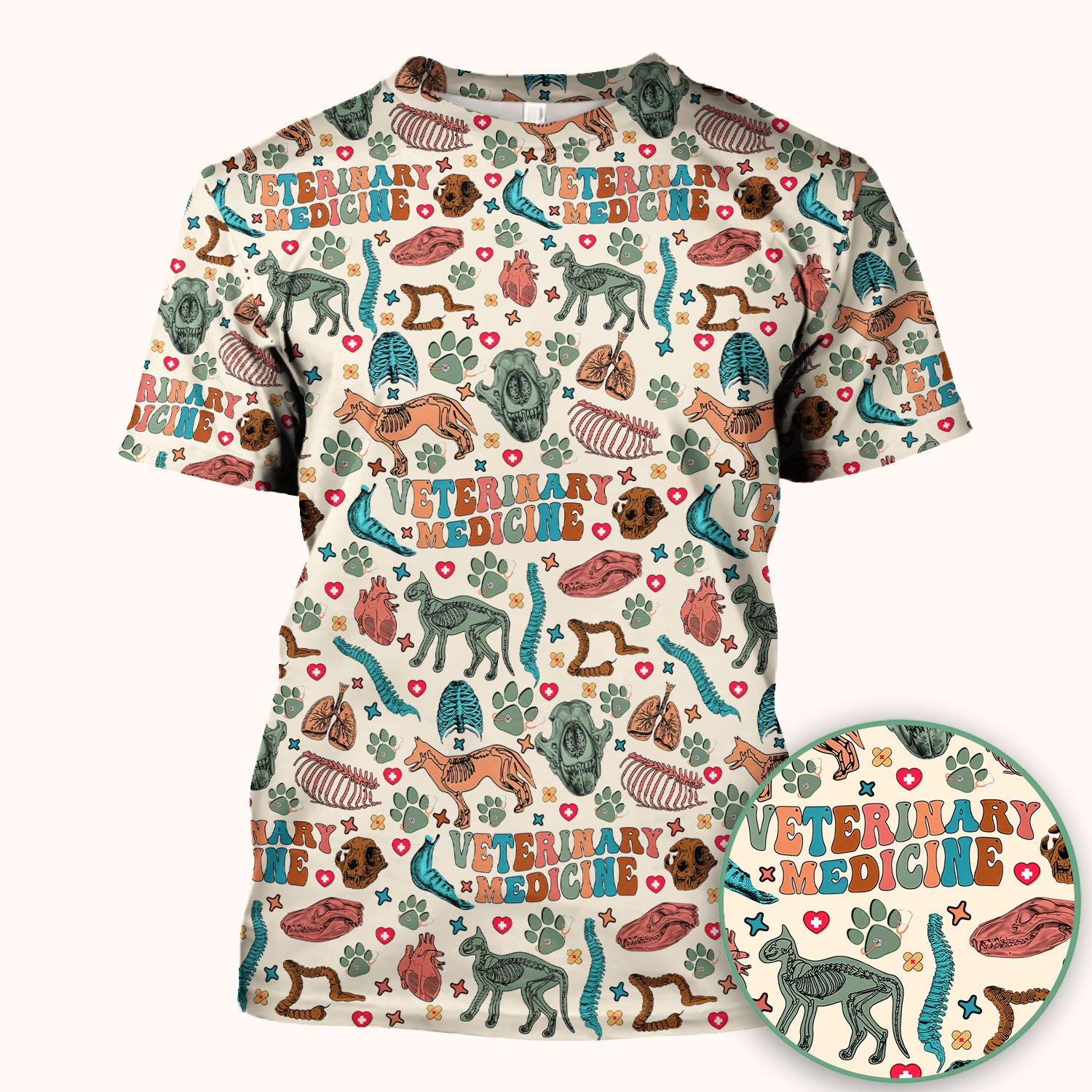 Veterinary Medicine Scrub Top - Cute Animal Anatomy Pattern Medical Shirt - Fun Vet Tech Nurse Scrubs for Women