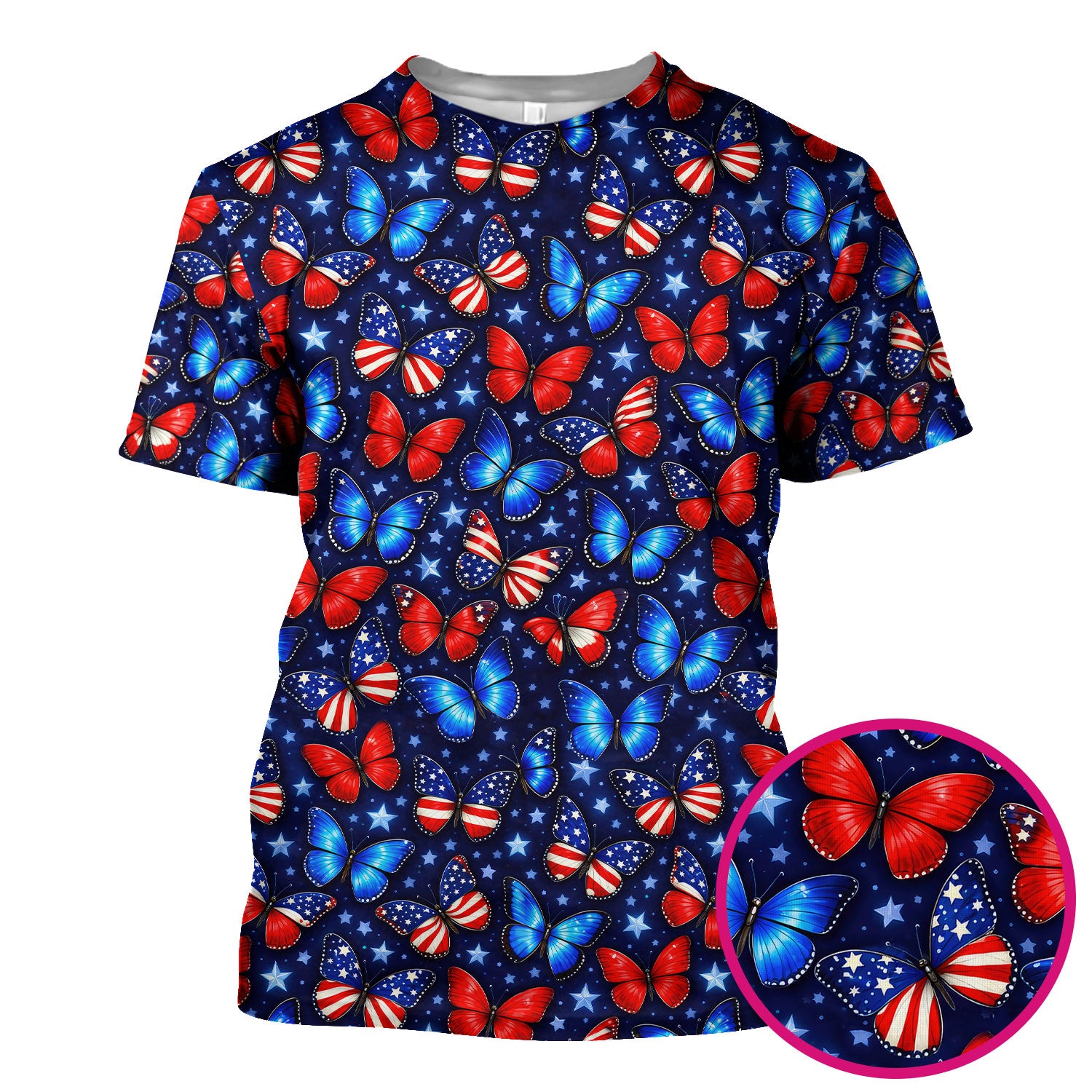 Patriotic Butterfly Stars Pattern Scrubs Top, Comfortable Scrubs for Nurses