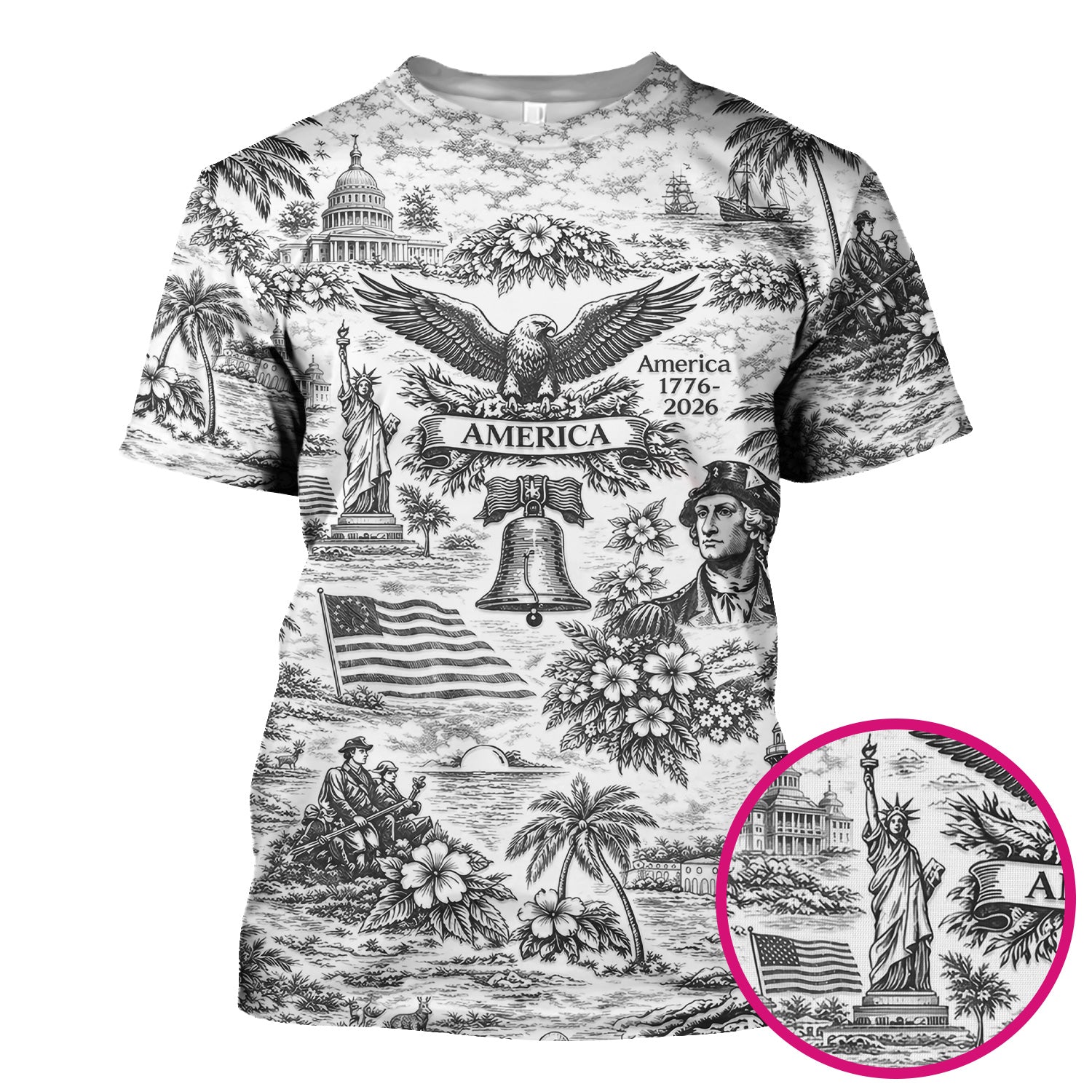 Patriotic America Heritage Toile Pattern Scrub Top, Breathable Fabrics Nursing Uniform