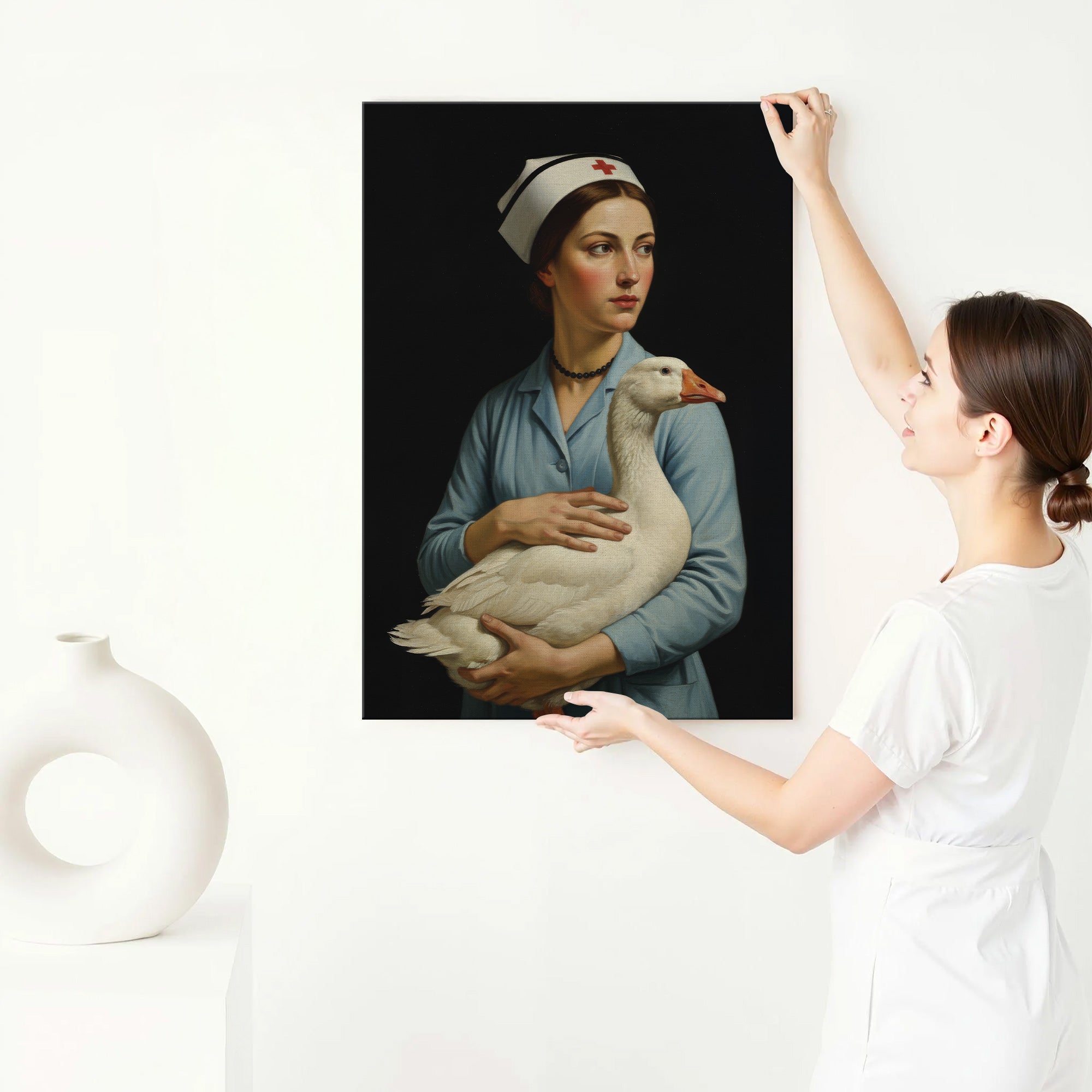 Funny Vintage Nurse and Goose Canvas,  Medical Humor Wall Art, RN LPN CNA Healthcare Workers Gift
