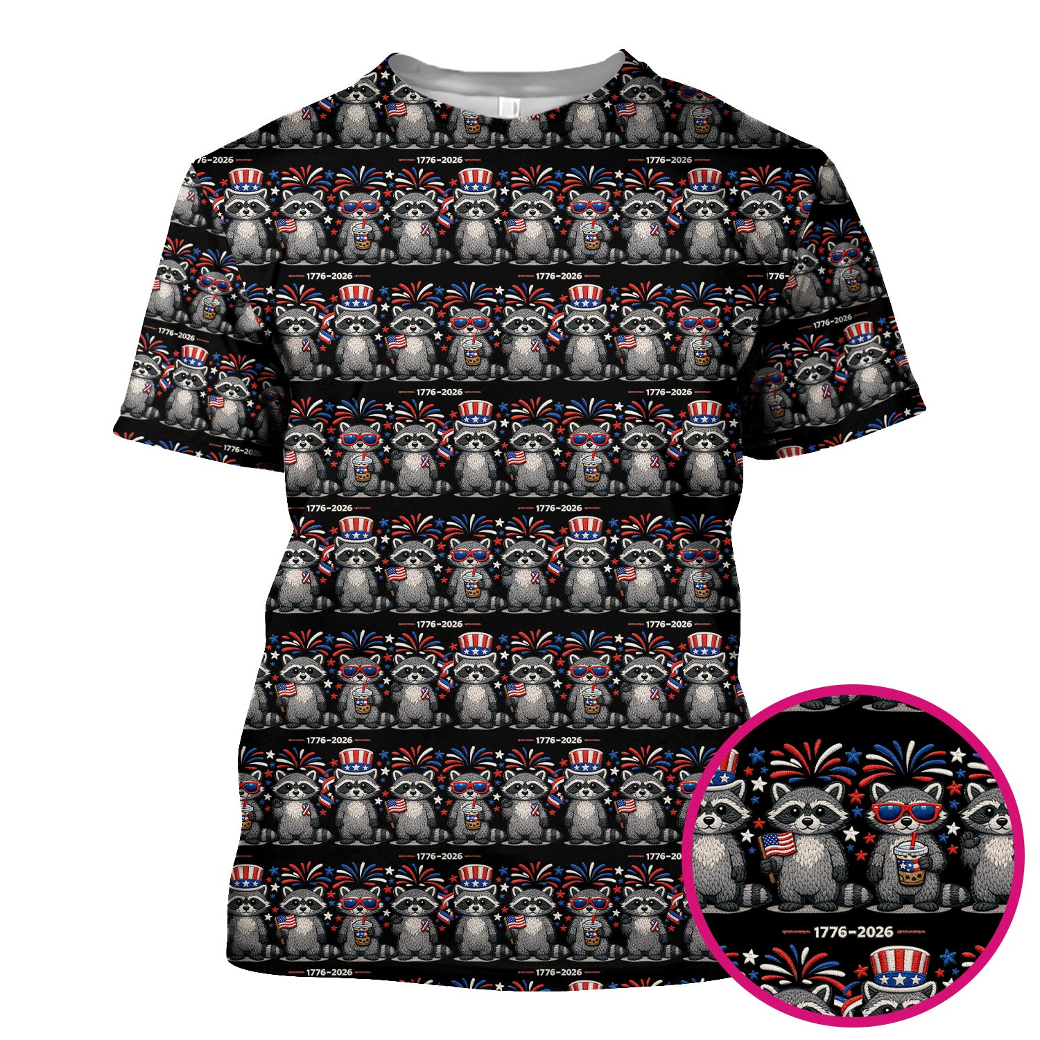 Patriotic Raccoon Fireworks Stripe Pattern Scrub Top, Comfortable Scrubs for Nurses