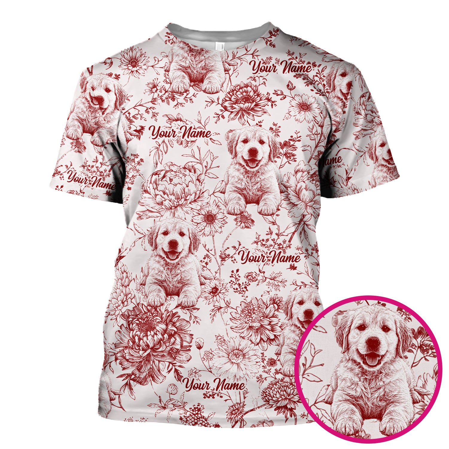 Personalized Custom Pet Photo Name Floral Pattern Scrub Top, Breathable Fabrics Nursing Uniform