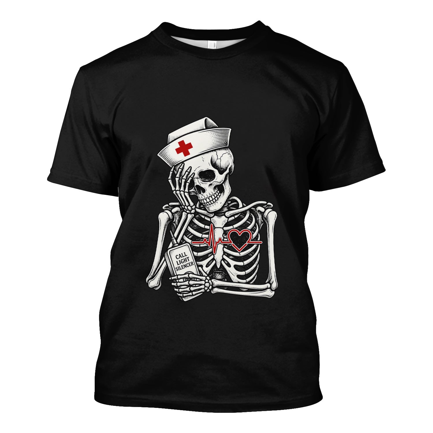 Funny Call Light Silencer Skeleton T-Shirt, Bedside Nurse Tee for Nurses and CNAs