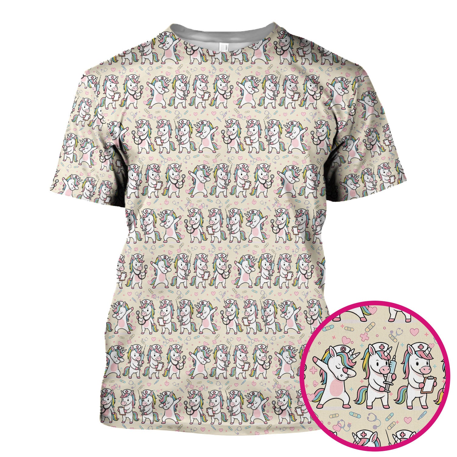 Cute Unicorn Nurse Scrub Top, Playful Medical Cartoon Nursing Shirt, Breathable Fabrics Nurse Uniform