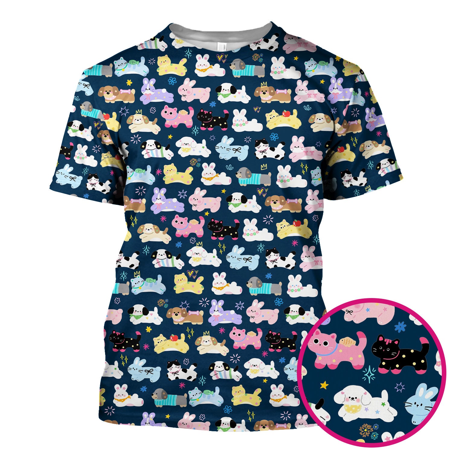 Cute Kawaii Animal Pattern Scrub Top for Women, Breathable Nursing Uniform